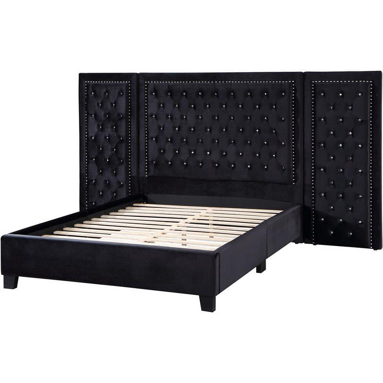 Bowery Hill Modern / Contemporary Velvet Queen Bed in Black Finish
