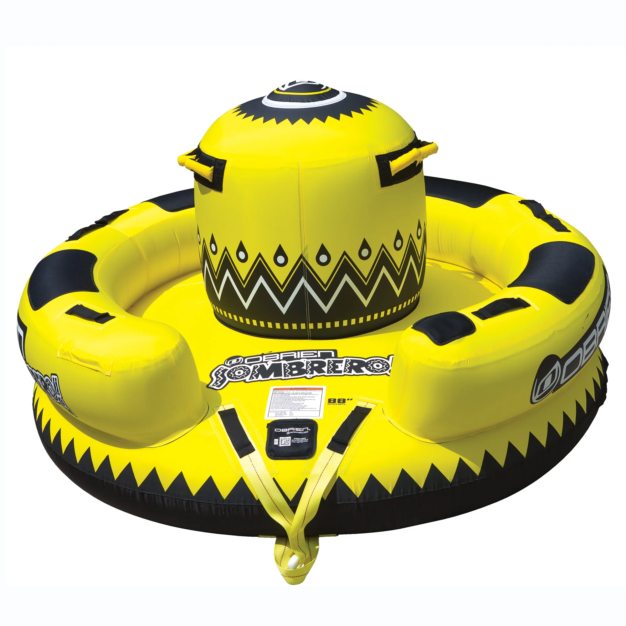 OBrien Inflatable 4 Person Sombrero Towable Boat Lake Water Raft Tube, Yellow