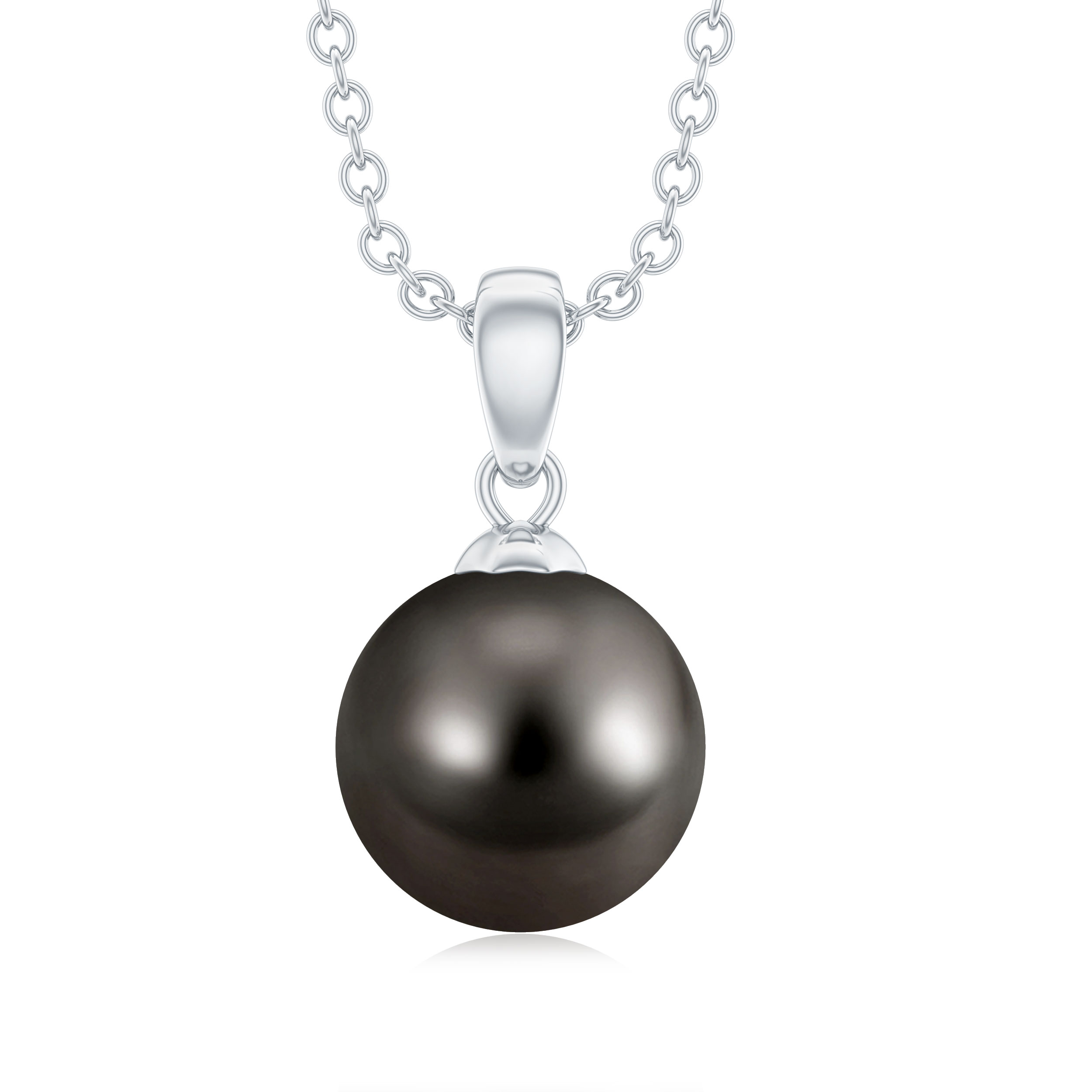 Simple Tahitian Pearl Solitaire Pendant Necklace for Women - 8 mm - AAA Grade, 925 Sterling Silver