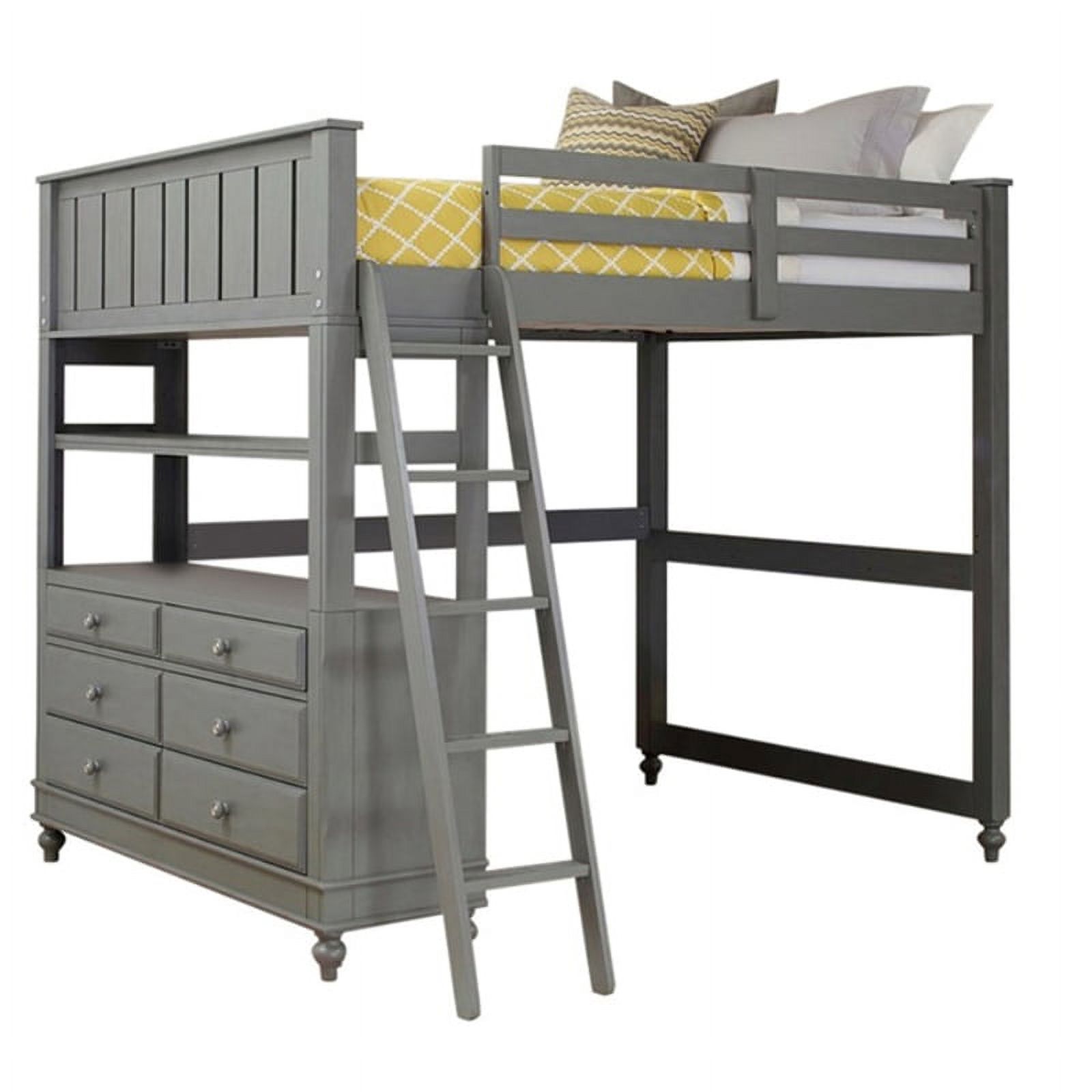 Roseberry Kids Engineered Wood Full Loft Bed with Dresser in Stone Gray