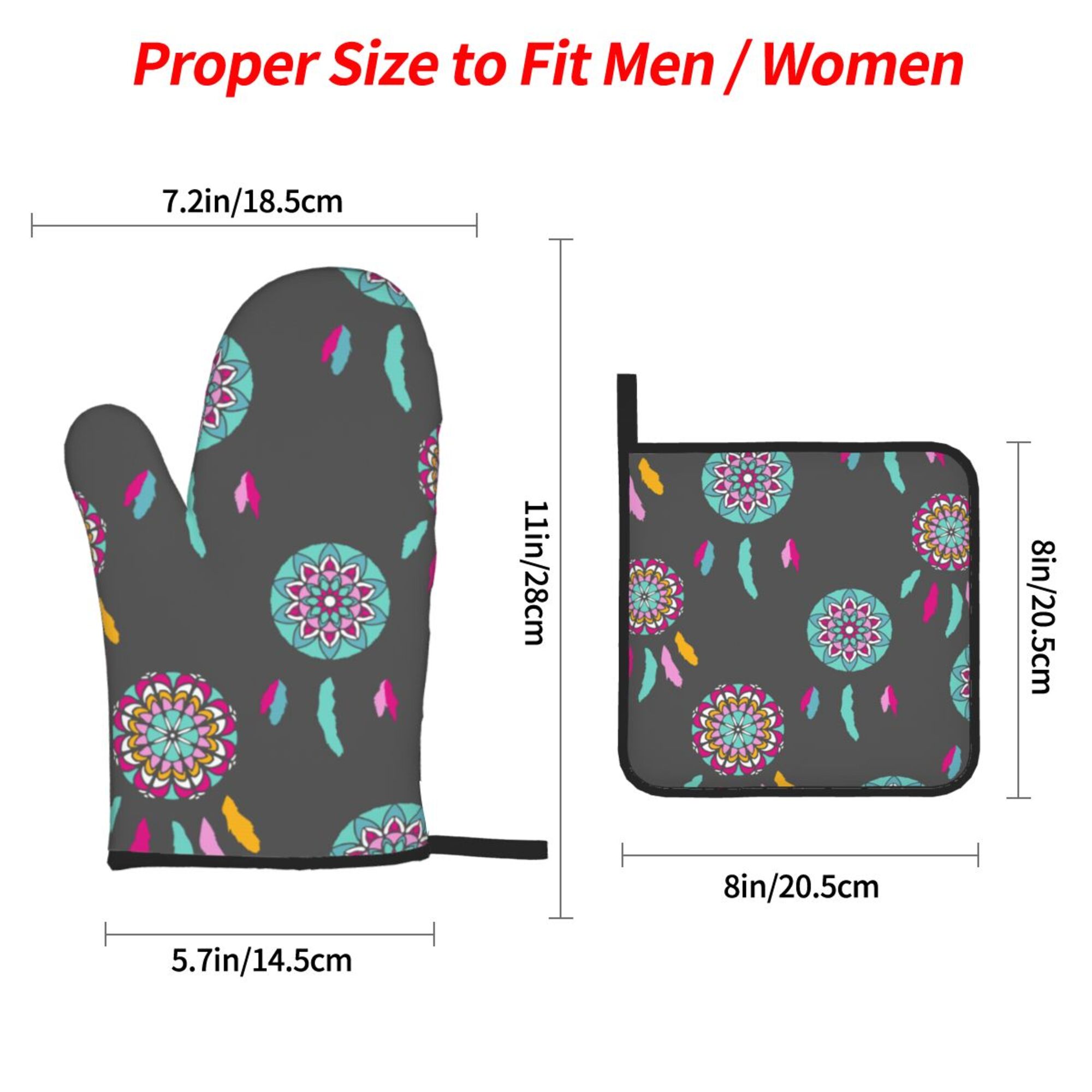 ZICANCN Oven Mitts and Pot Holders Sets,Dreamcatcher Arts Drawn Baking Sets Kitchen Heat Resistant 4 Pieces