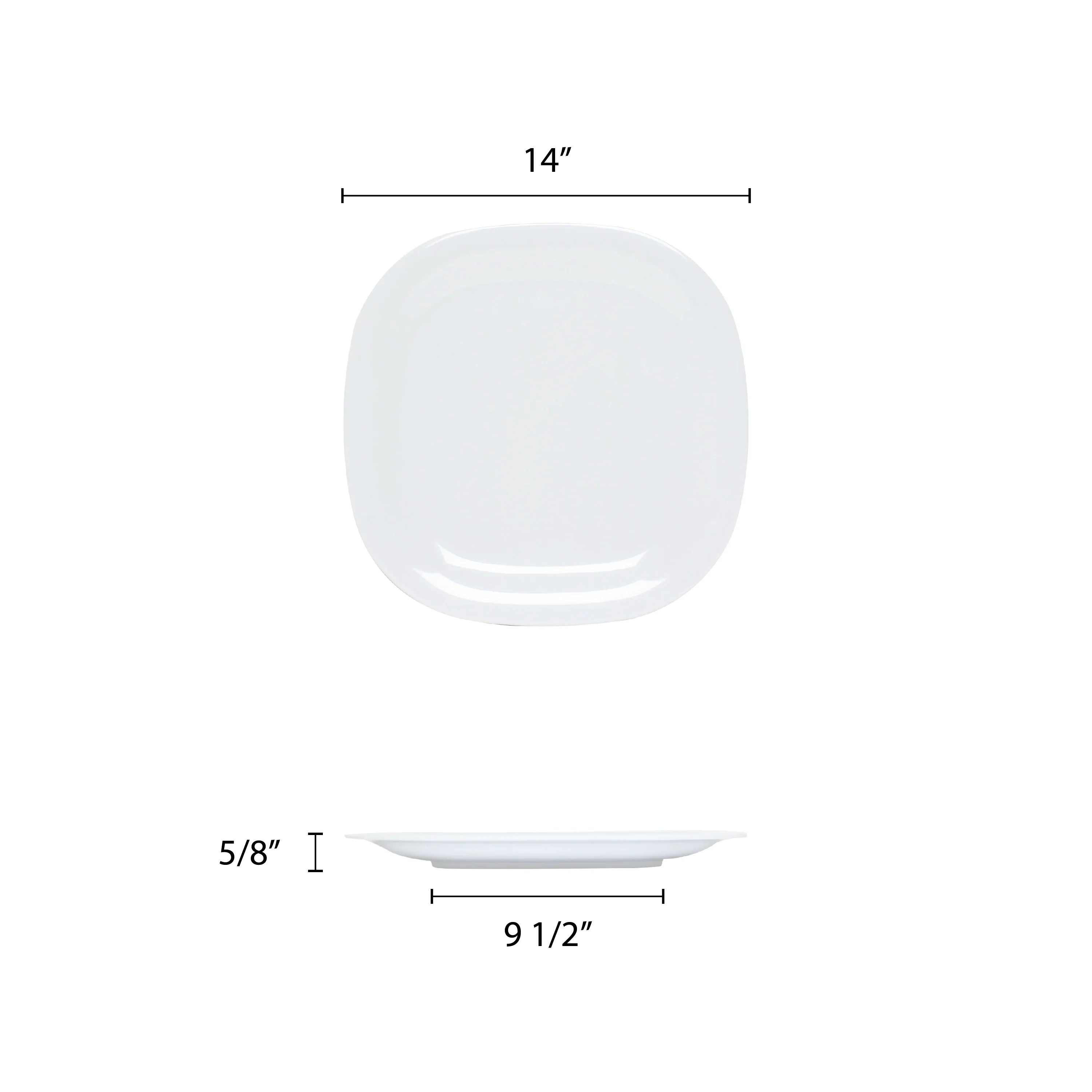 Excellante Passion White Melamine Dinnerware Collection 14 X 14 Inch Round Square Plate, Comes in Each