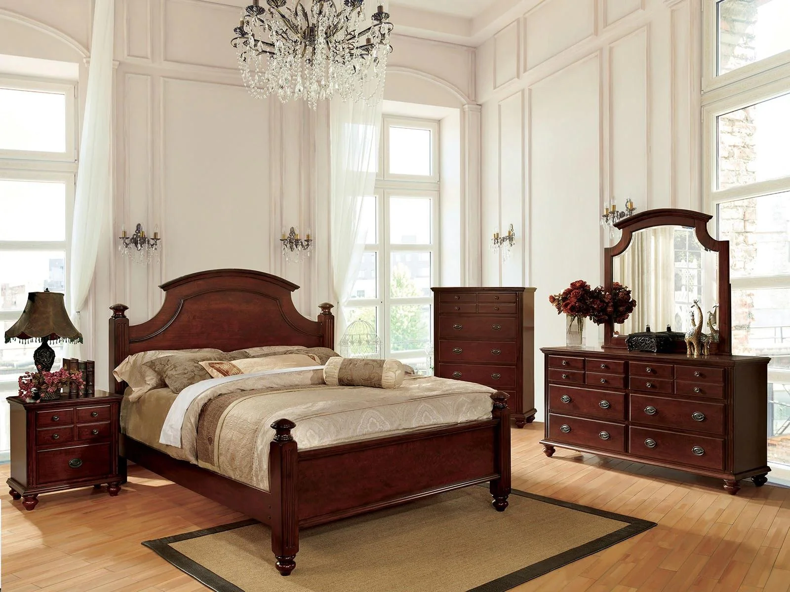 Transitional Cherry Solid Wood King Bedroom Set 5pcs FOA CM7083-EK Gabrielle
