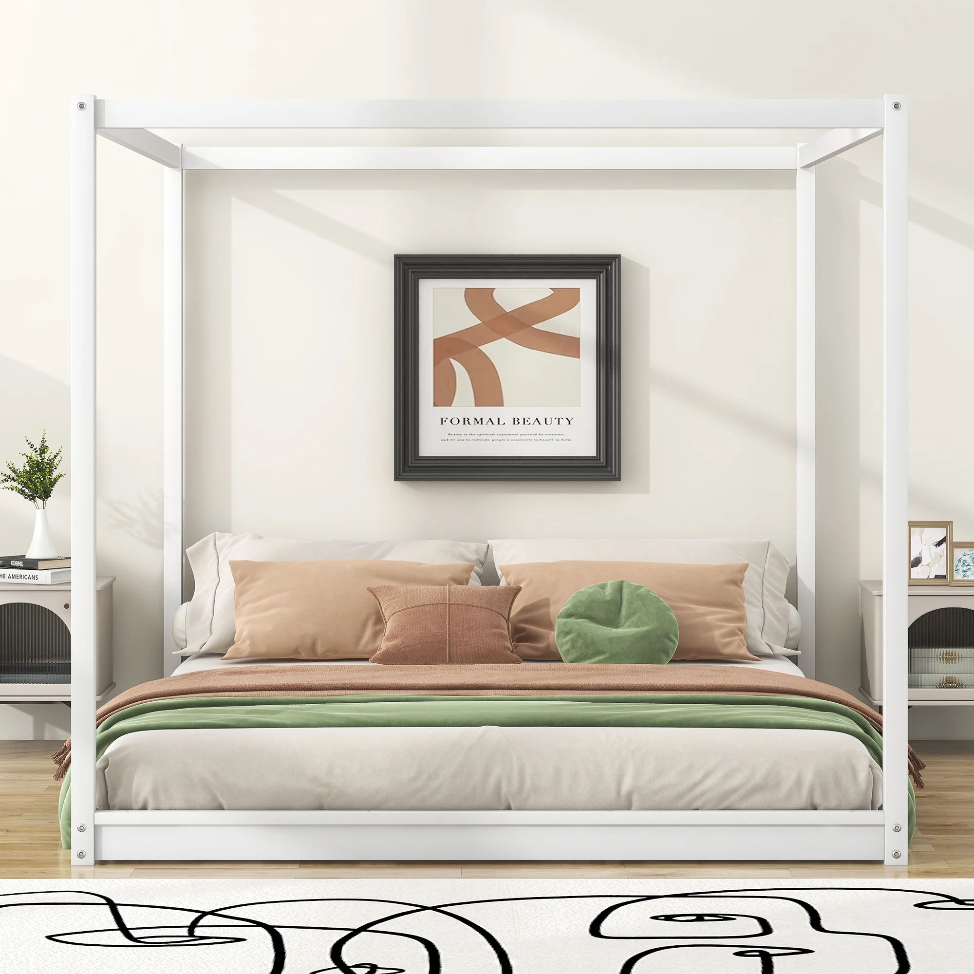 Nestfair White King Size Canopy Platform Bed