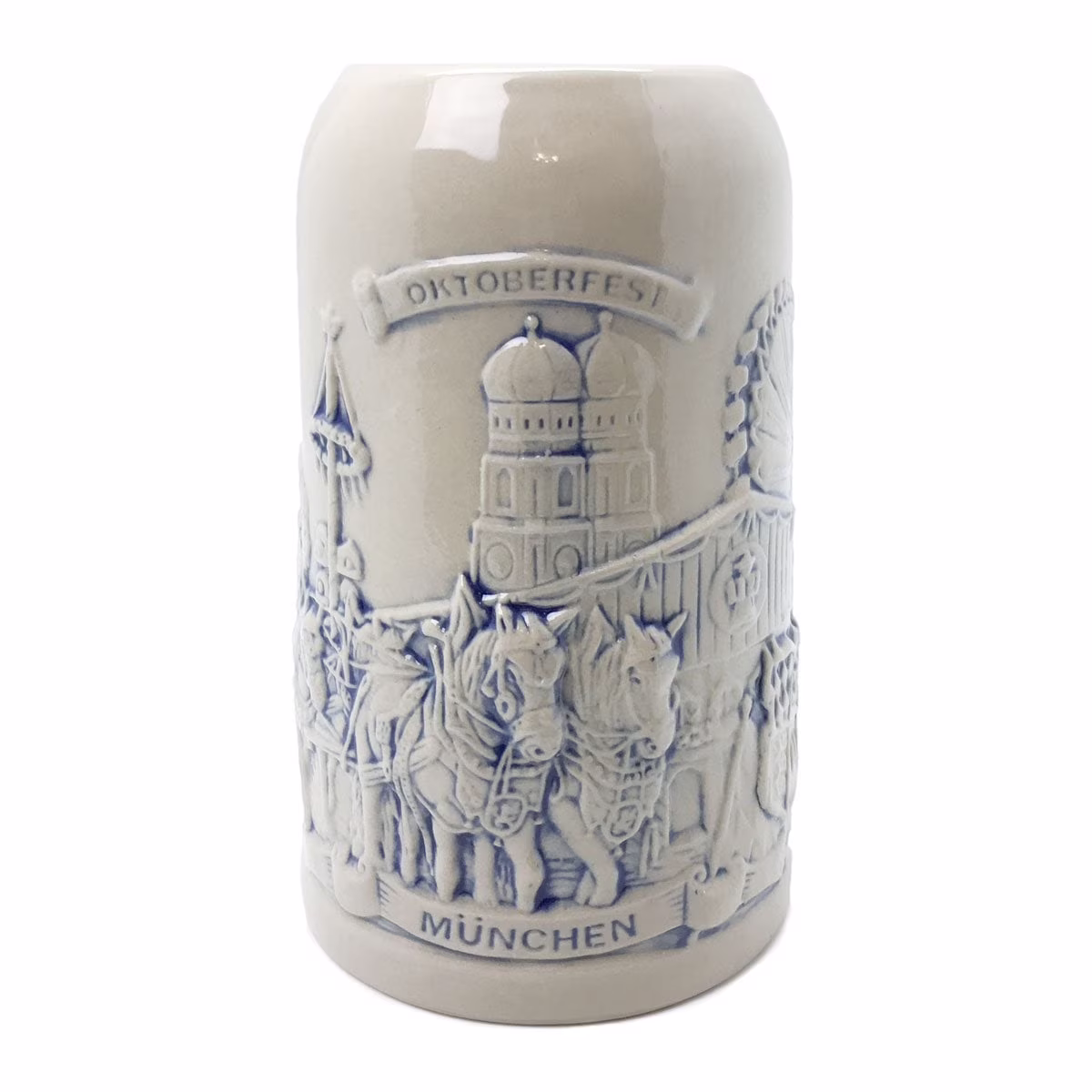 Oktoberfest Haus Mug Ceramic Stoneware Oktoberfest Mug & Engraved Relief of Munich Scene - 0.5 Liter