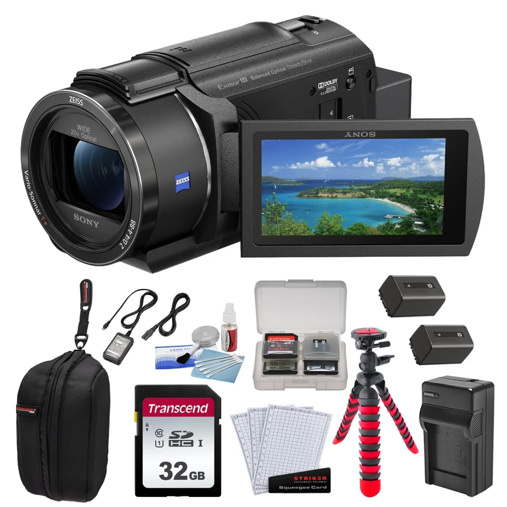 Sony FDR-AX43A UHD 4K Handycam Camcorder Bundle with Battery Charger + Battery + Screen Protectors + Camcorder Case + 12