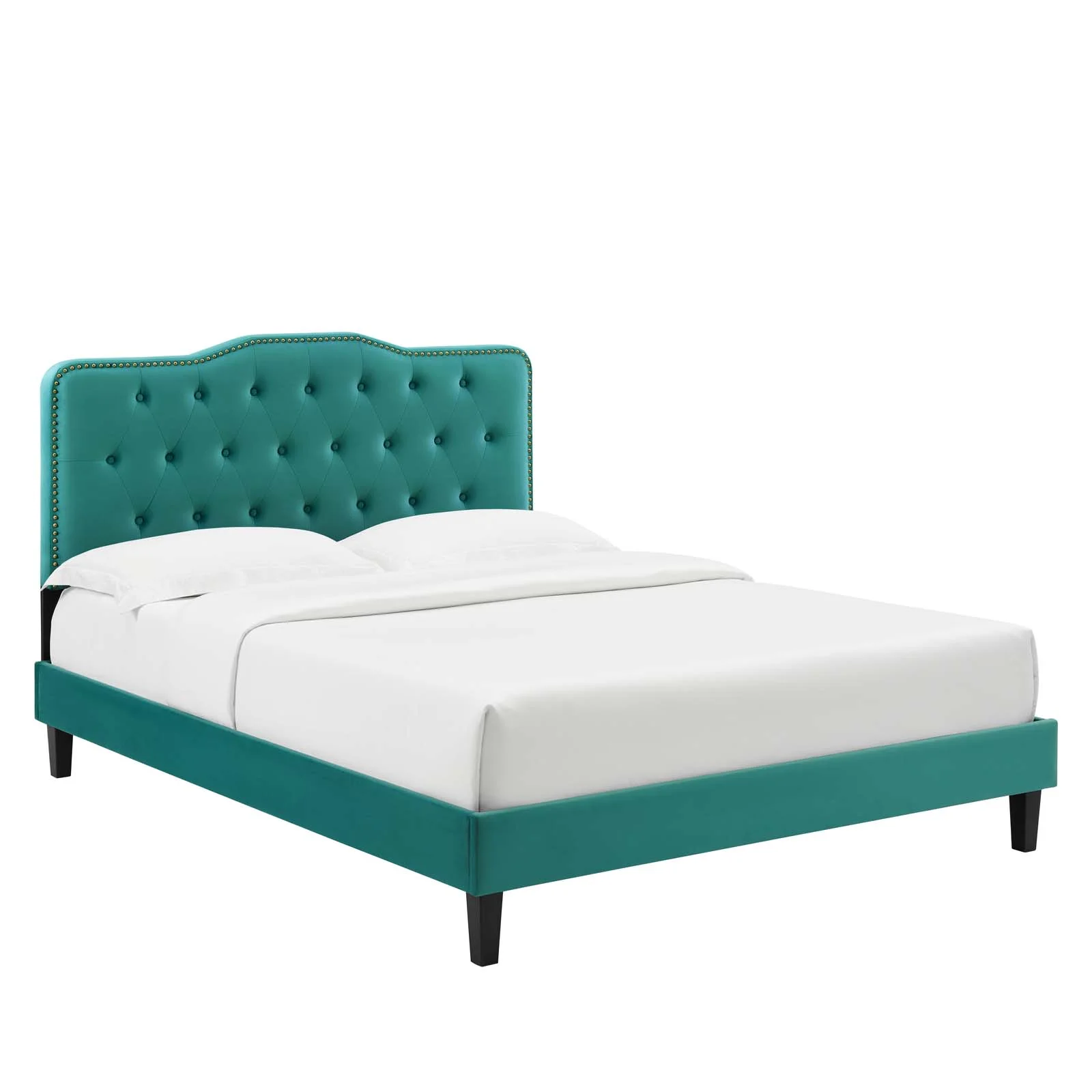 Modway Amber Tufted Performance Velvet King Platform Bed in Teal