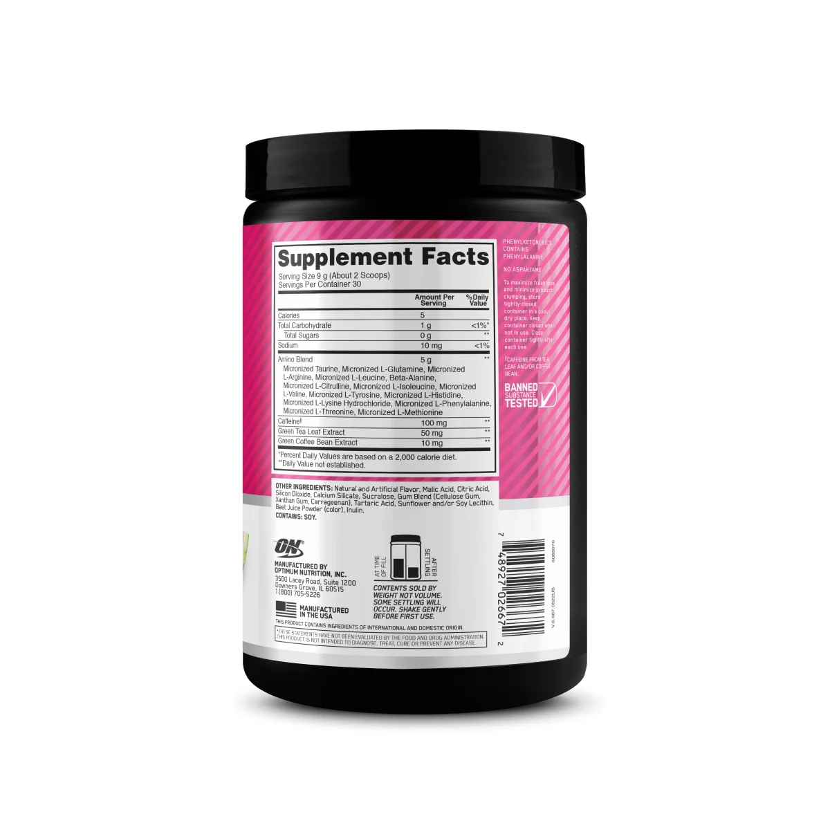 Optimum Nutrition, Essential Amino Energy, Drink Mix Powder, Watermelon, 9.5 oz, 30 Servings