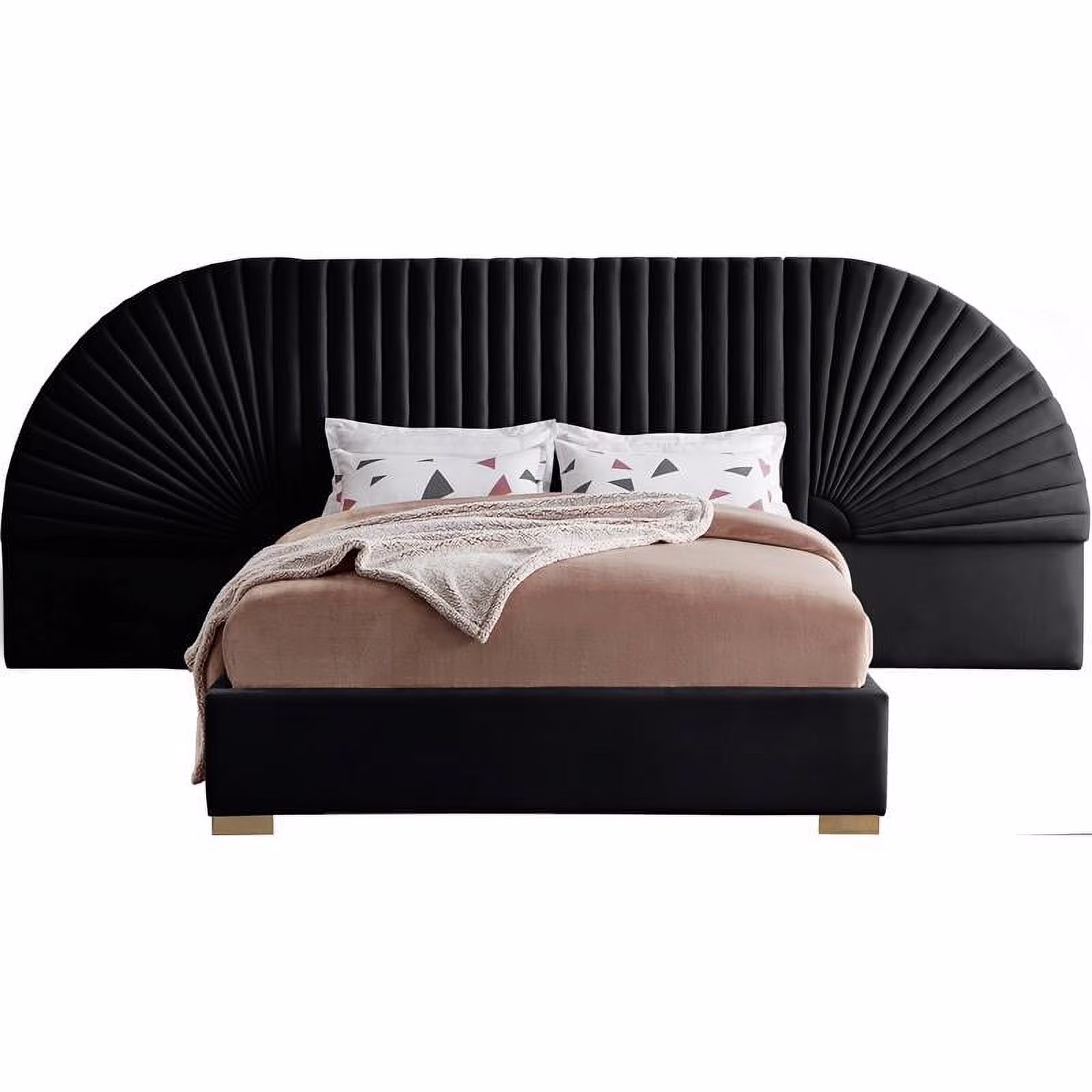 Maklaine Contemporary Upholstery Black Velvet King Bed