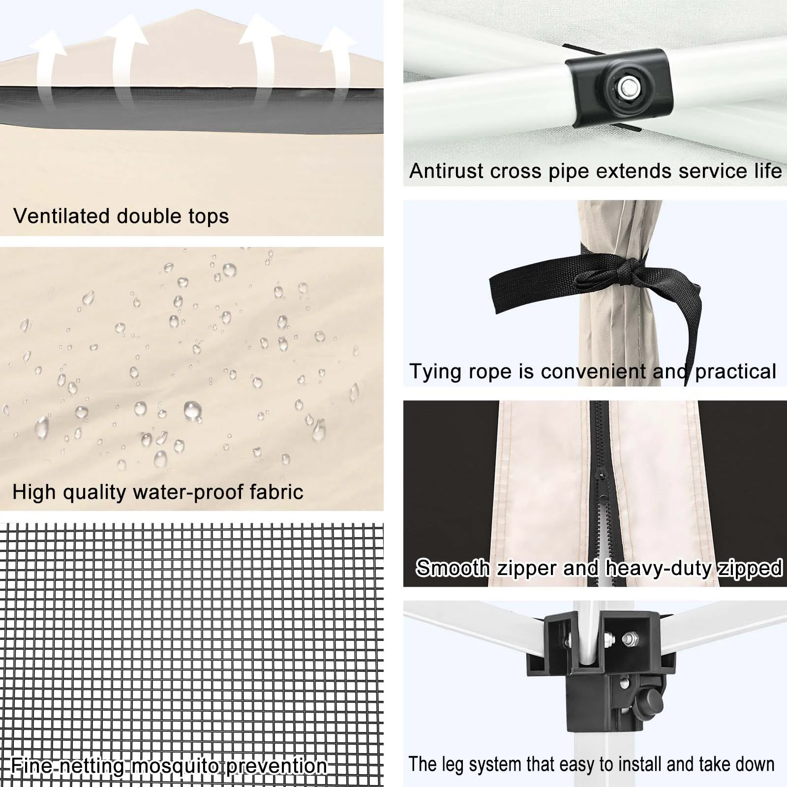 Texinpress 13 x13 ft Gazebo Tent Outdoor Pop up Gazebo Canopy Shelter with Mosquito Netting, Khaki