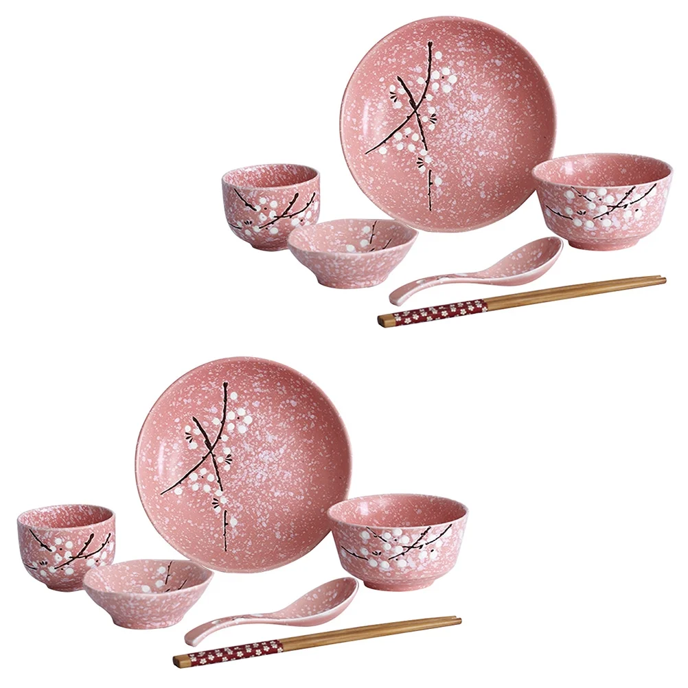 1 Set Ceramic Cutlery Set Household Japanese-style Tableware Kit (Pink)