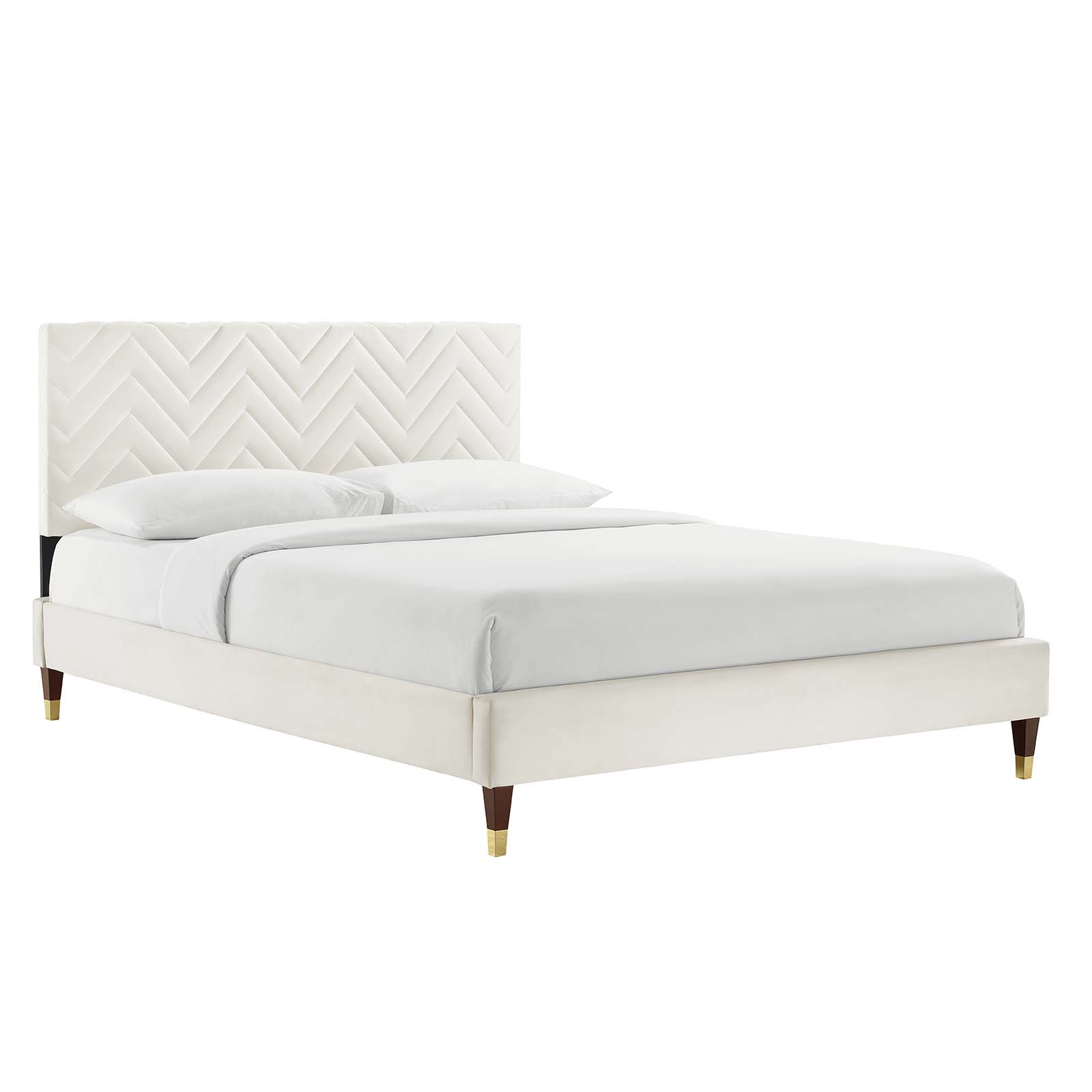 Modway Leah Chevron Tufted Performance Velvet King Platform Bed in White