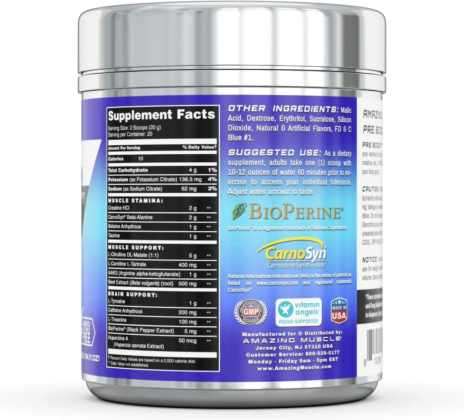 Amazing Muscle Pre Boost-Advanced Pre-Workout Formula with Caffeine, Creatine HCL, BioPerine and More - Promotes Energy for an Intense Workout – 20 Full Servings (Blue Raspberry)