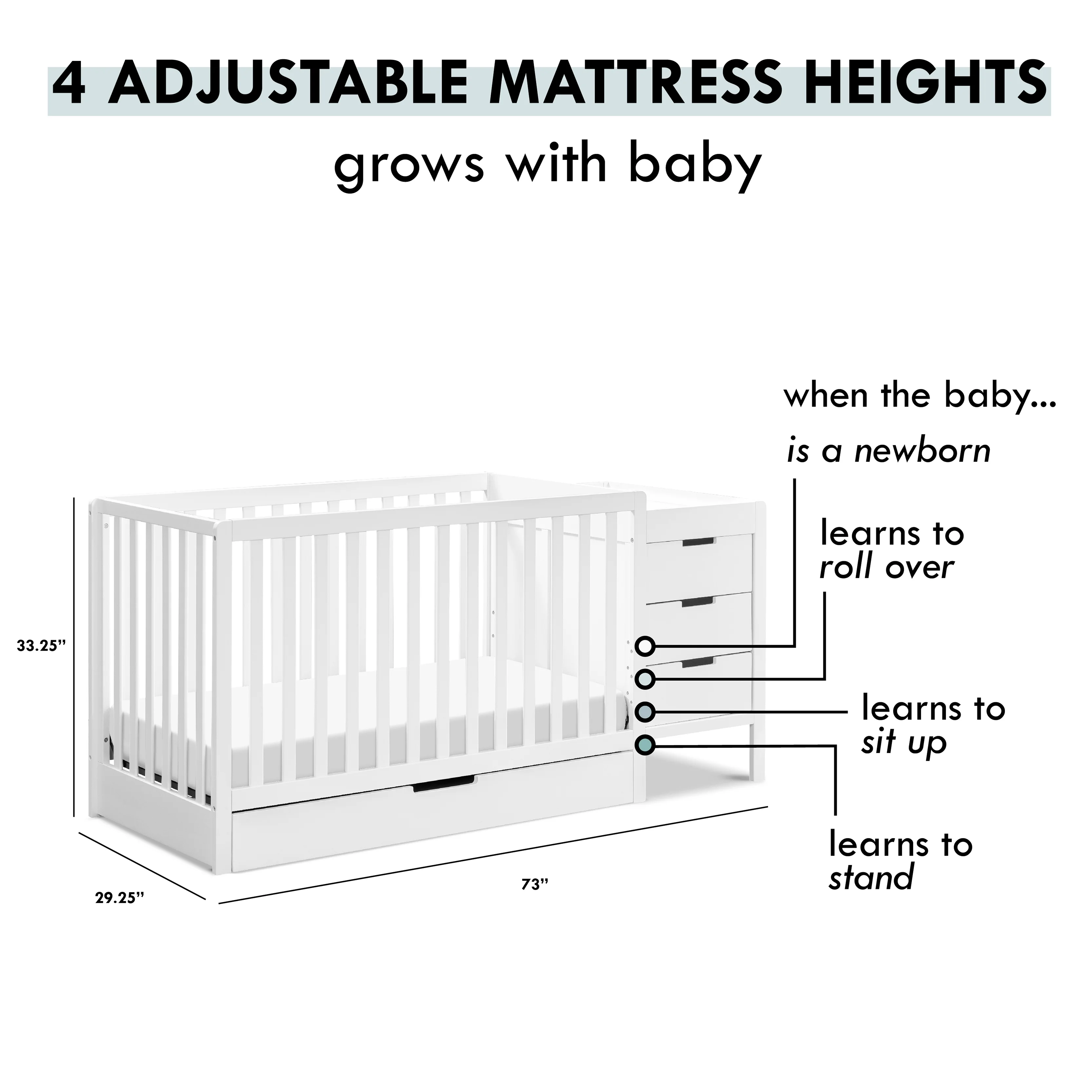 Carter's by DaVinci Colby 4-in-1 Convertible Crib & Changer Combo in White