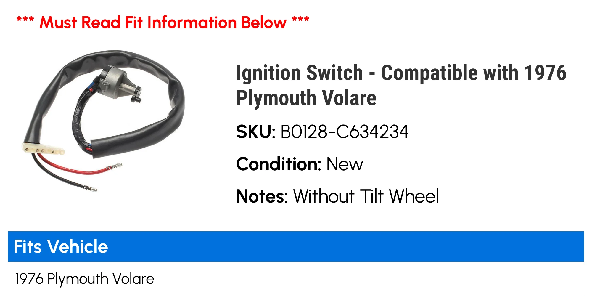 Ignition Switch - Compatible with 1976 Plymouth Volare