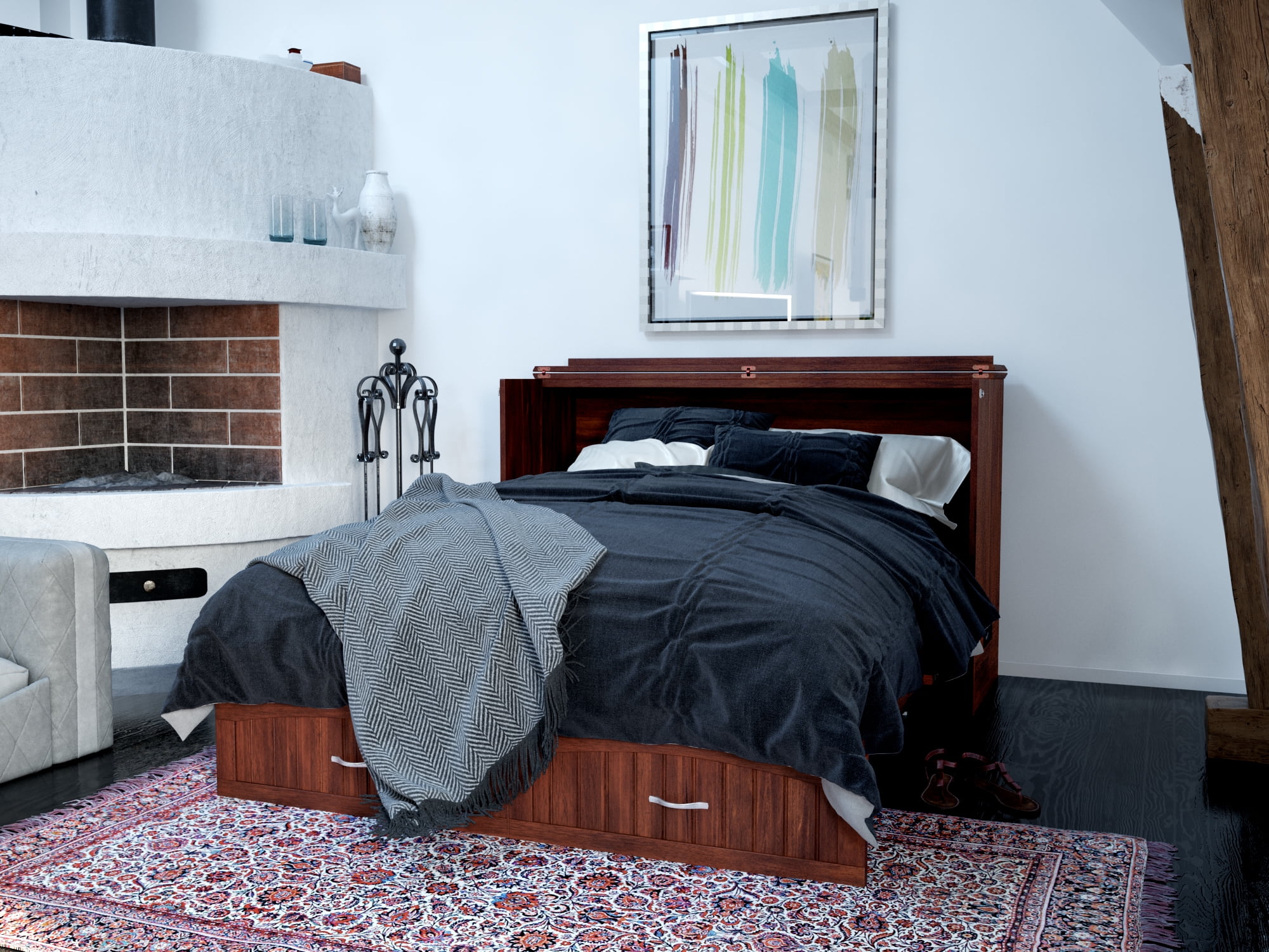 Southampton Murphy Bed Chest Queen Walnut with Charging Station