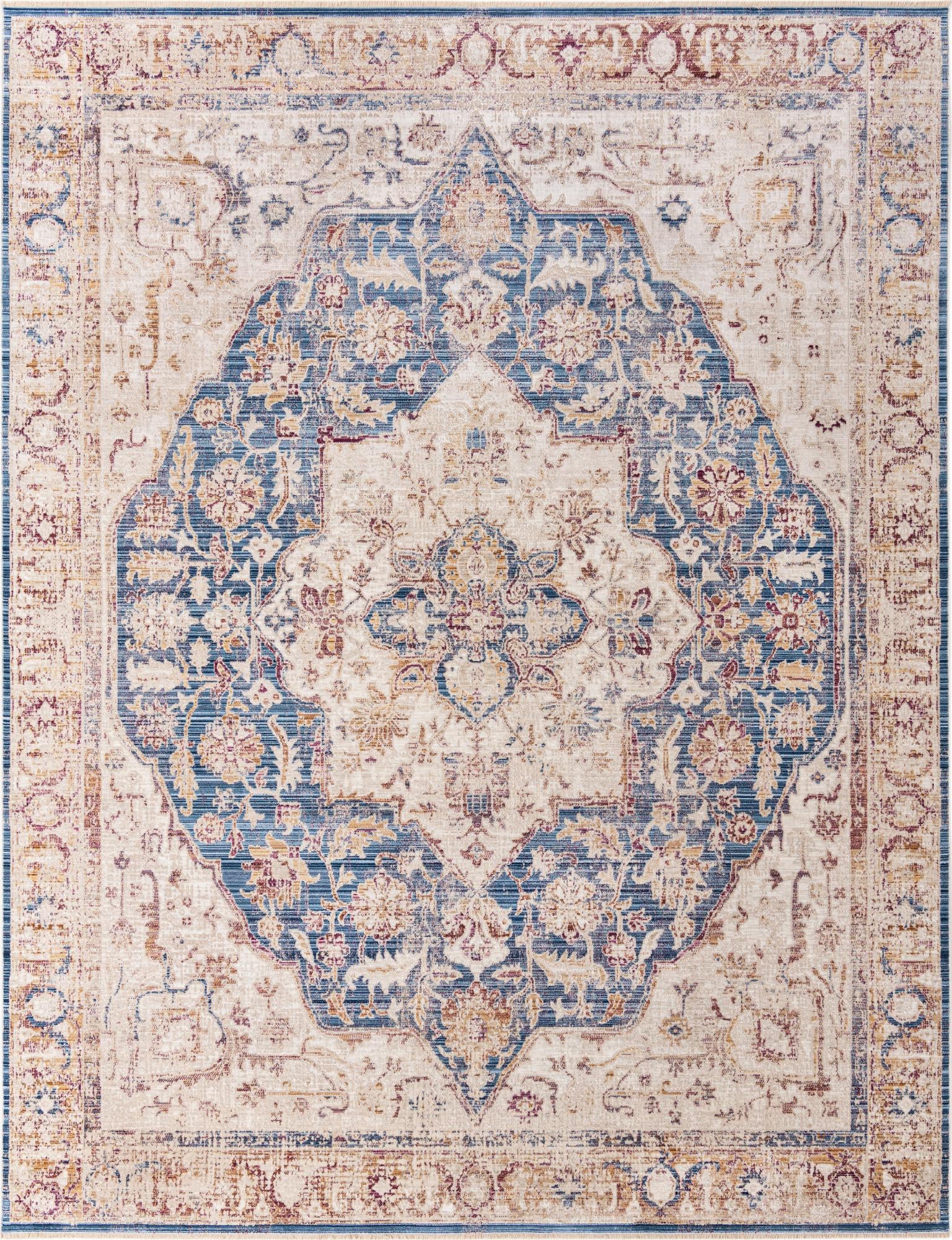 Rugs.com Deepa Collection Rug – 9' x 12' Blue Ivory Medium Rug Perfect For Living Rooms, Large Dining Rooms, Open Floorplans