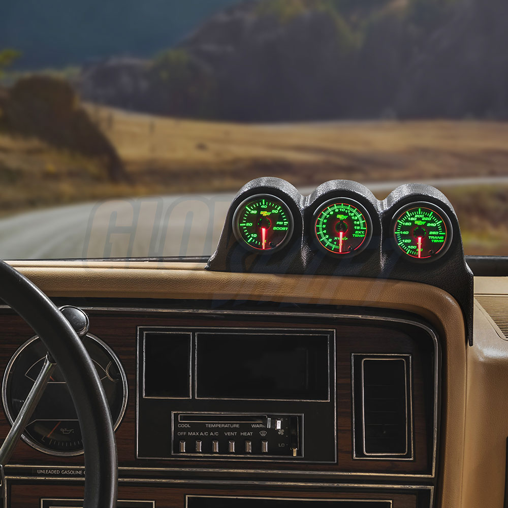 GlowShift 1986-1993 Dodge Ram Cummins Triple Dashboard Gauge Package with Black 7 Color DS1 Gauge Set