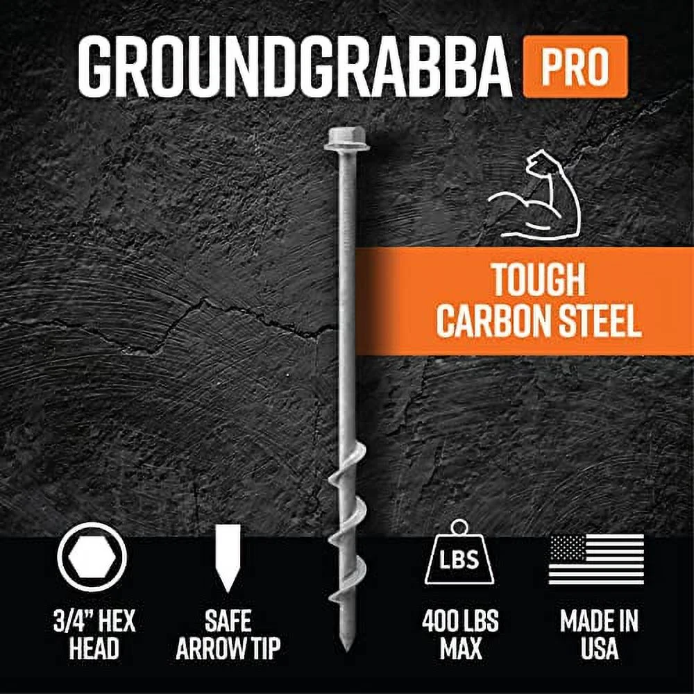 GROUNDGRABBA Ground Anchor Screw Kit - 12X 1 Ft Ground Anchors Heavy Duty for High Winds | Ground Anchor Kit for Swing Sets | Screw in Anchor for Pop-Up Canopy, Tents and More