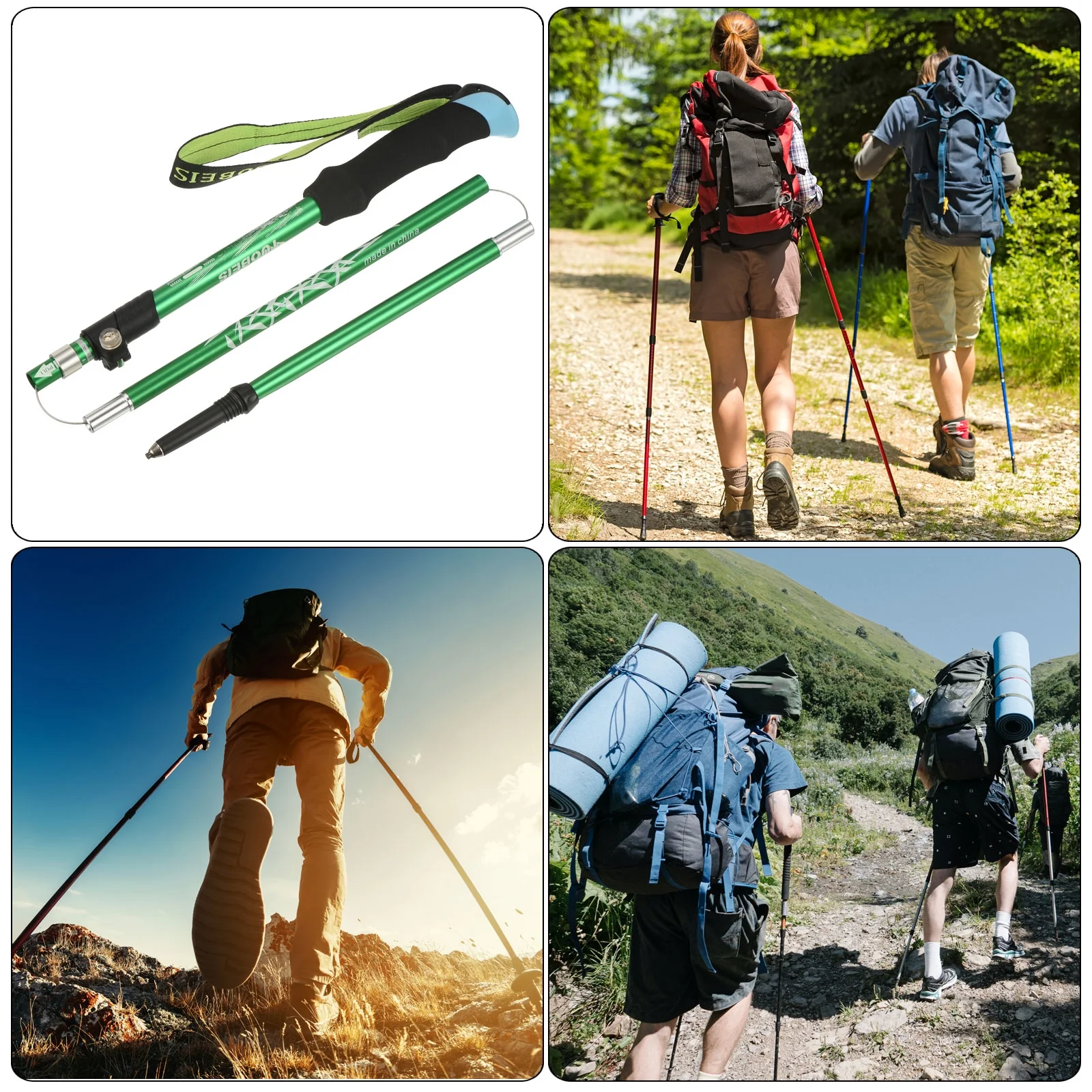 Uxcell Trekking Poles, Collapsible Hiking Pole 51 Inch Aluminum Alloy, Green