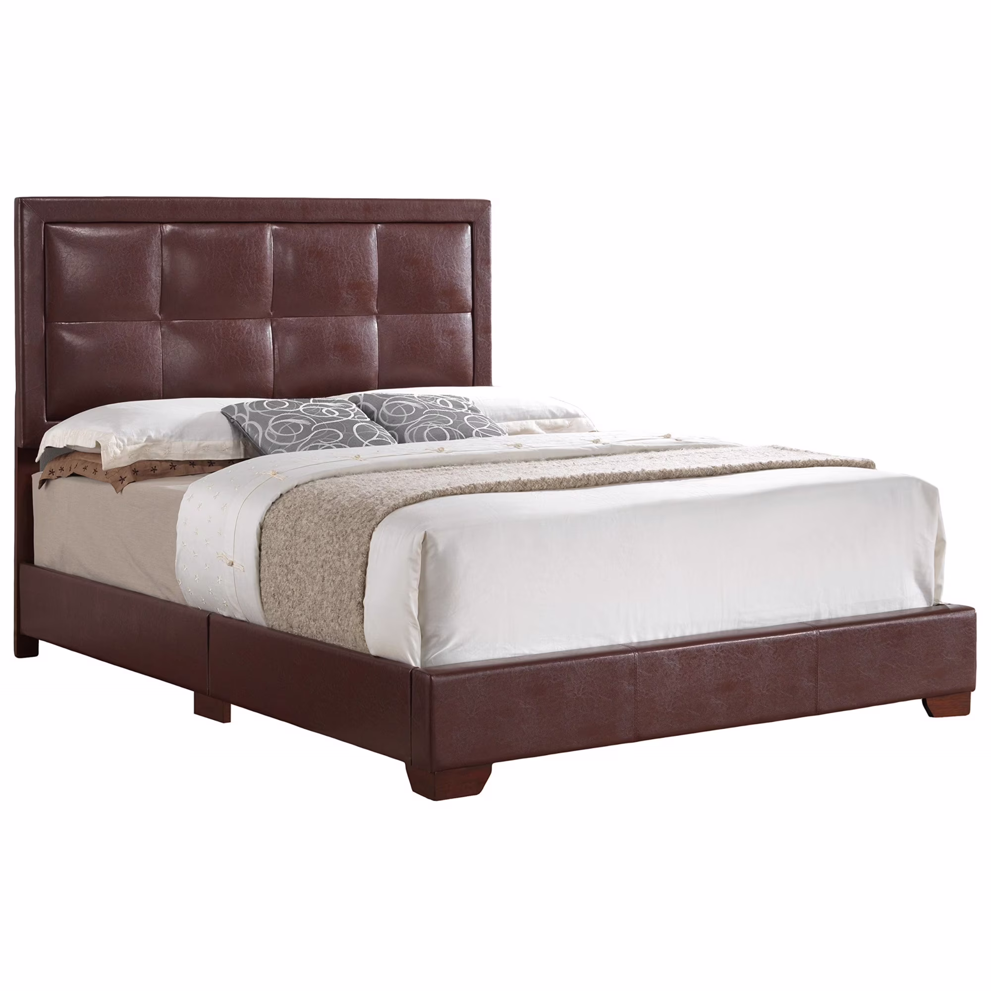 Glory Furniture Panello Bed with Faux Leather Upholstery Light Brown King