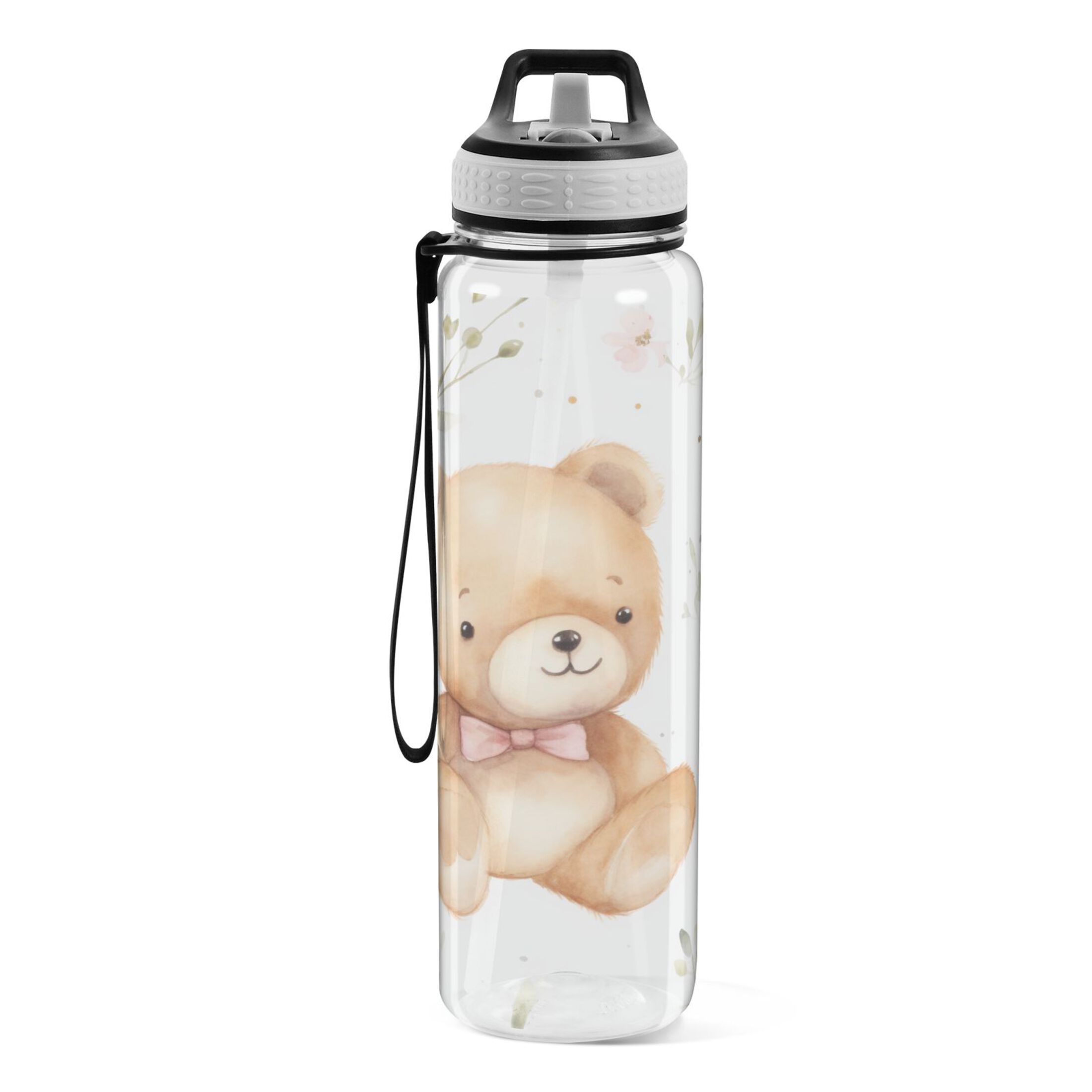 Bears with Floral 32oz Water Bottles with Straw Tritan Leakproof Sports Bottle BPA Free Clear for Fitness Gym Swimming Cycling