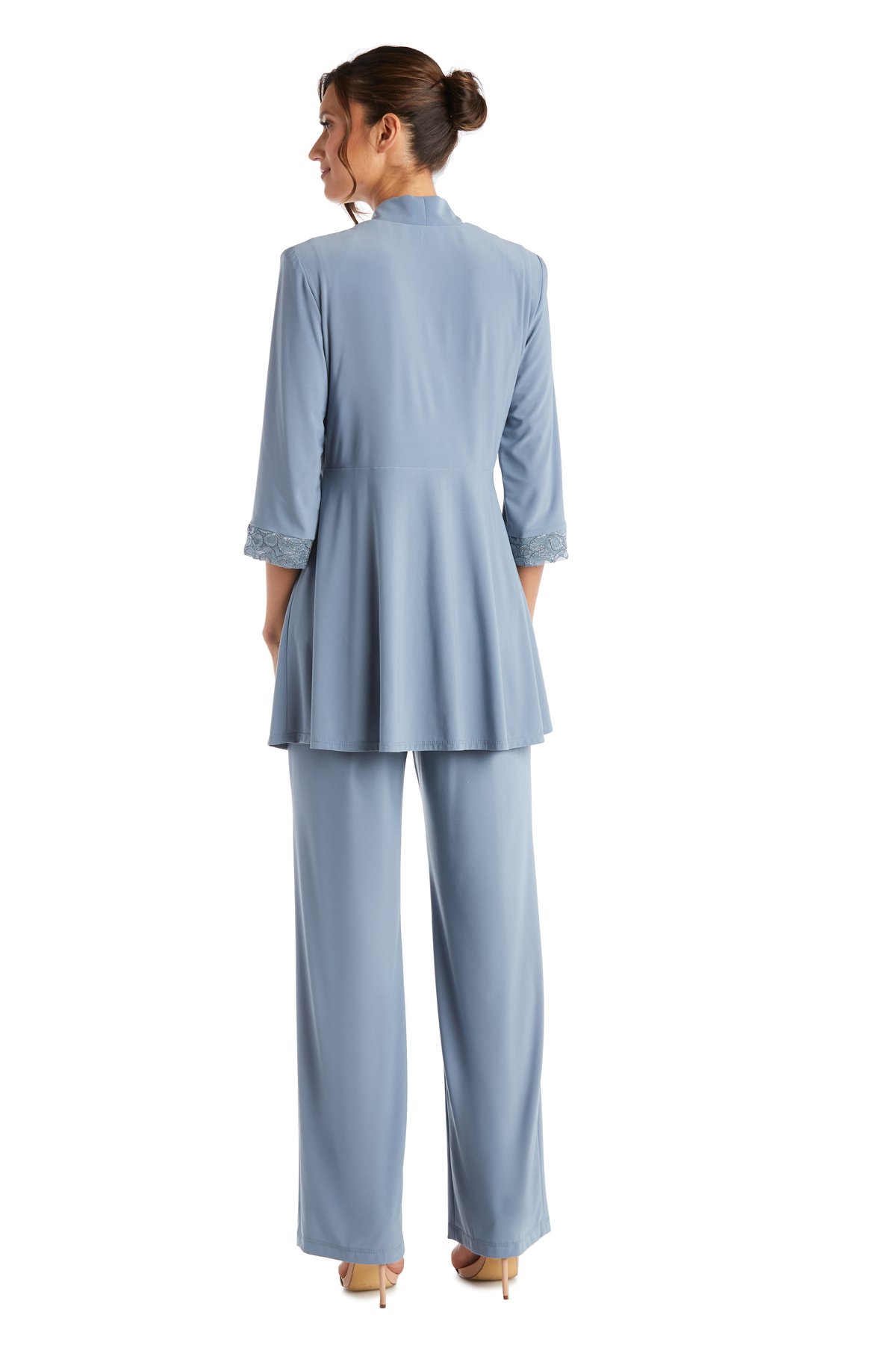 R&M Richards Women's Lace ITY 2 Piece Pant Suit - Mother of the bride outfit, 16 Slate