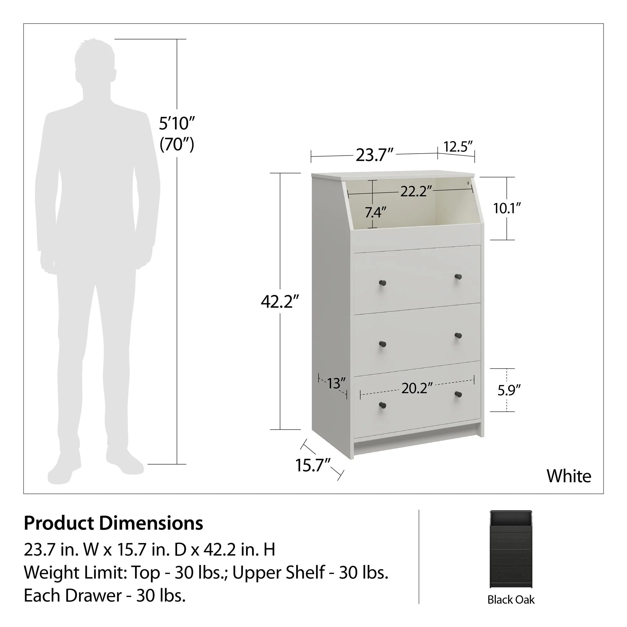 Ameriwood Home The Loft 3 Drawer Dresser, White
