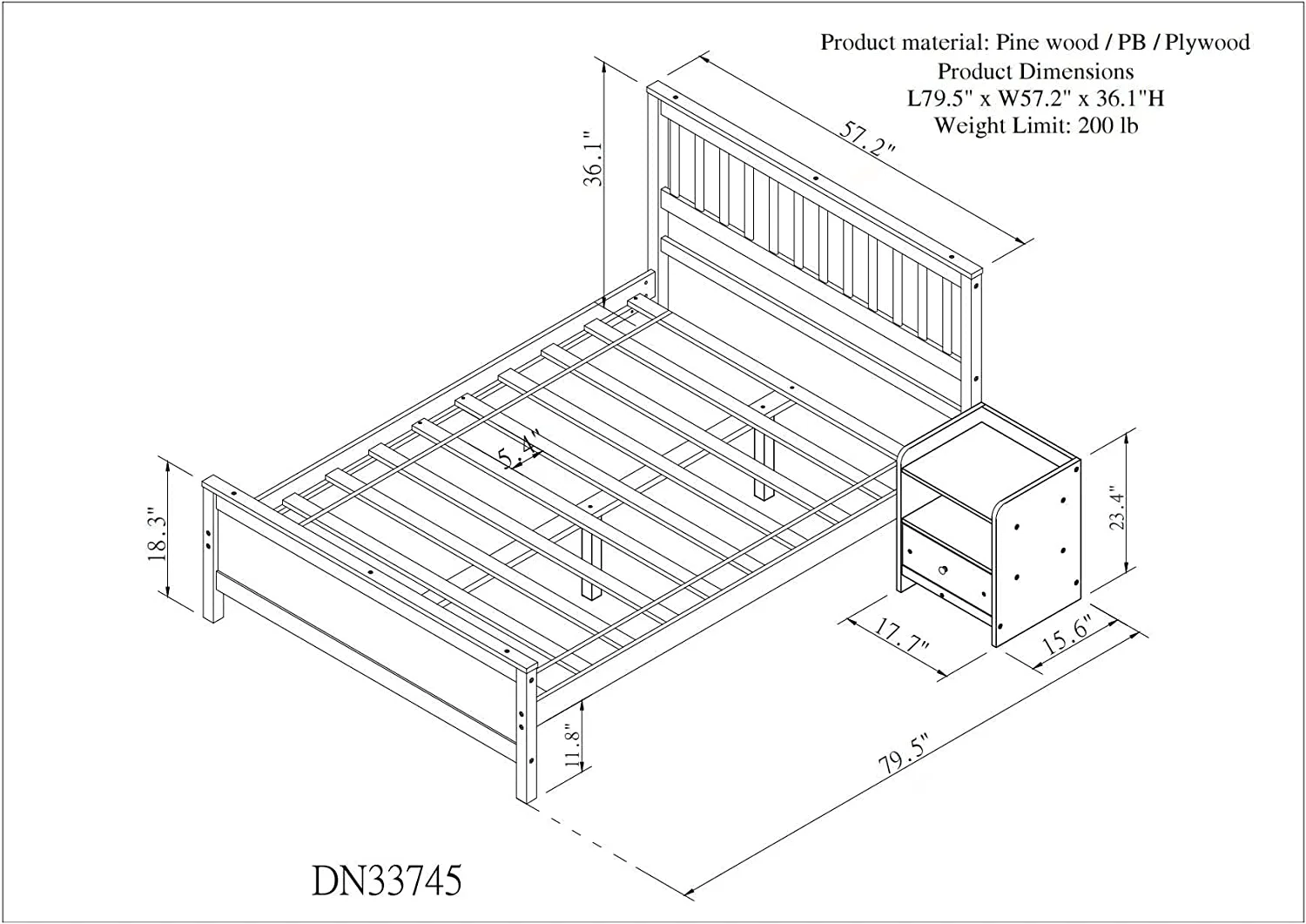 Full Bed Frame with Nightstand Full Size Bed Frame for Kids, Teens, Adults with Slats, Headboard & Footboard, Wood Full Size Platform Bed for Bedroom Small Living Space, No Box Spring Needed-White
