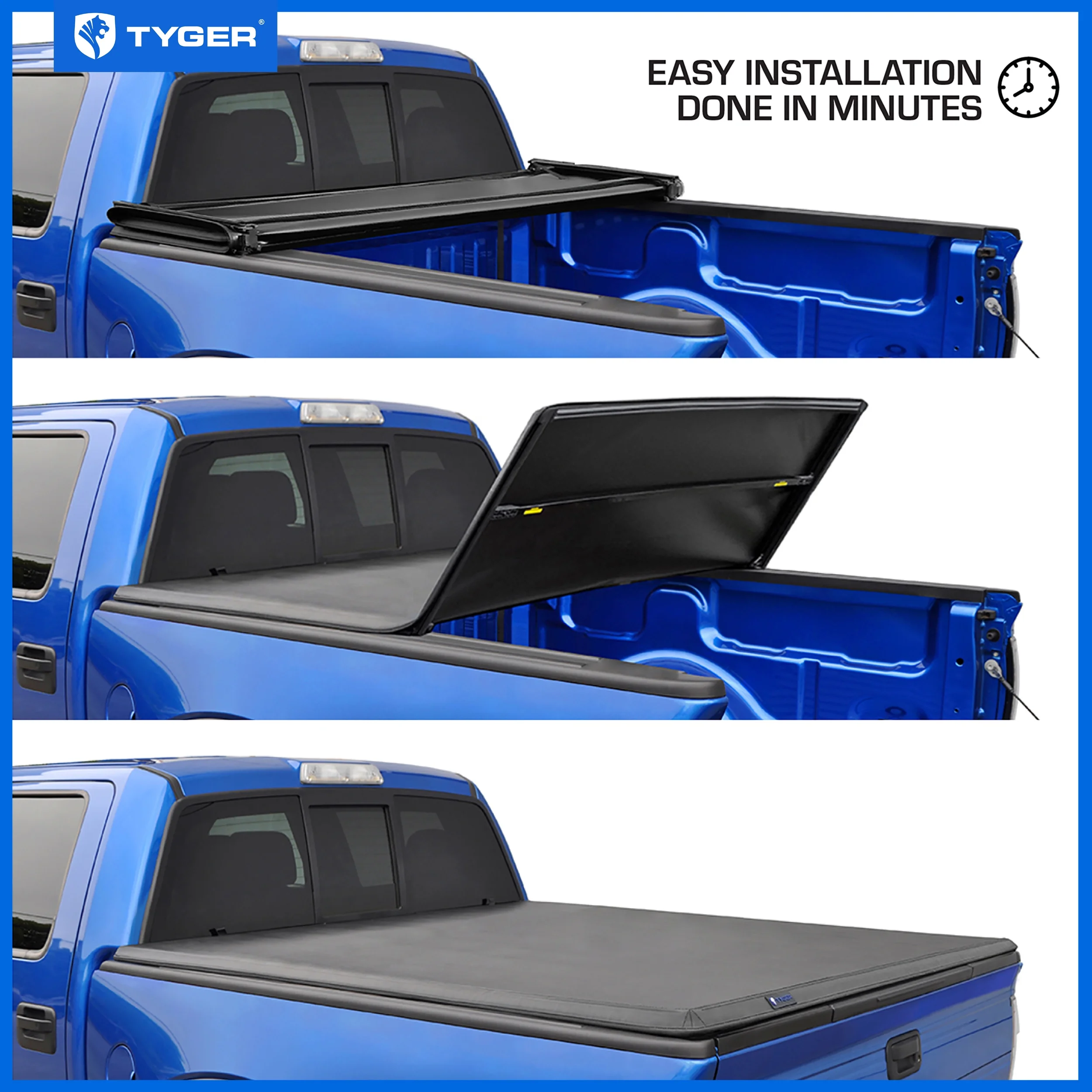 Tyger Auto T3 Soft Tri-fold Truck Bed Tonneau Cover Compatible with 2020-2024 Chevy Silverado GMC Sierra 2500 3500HD | 6'10