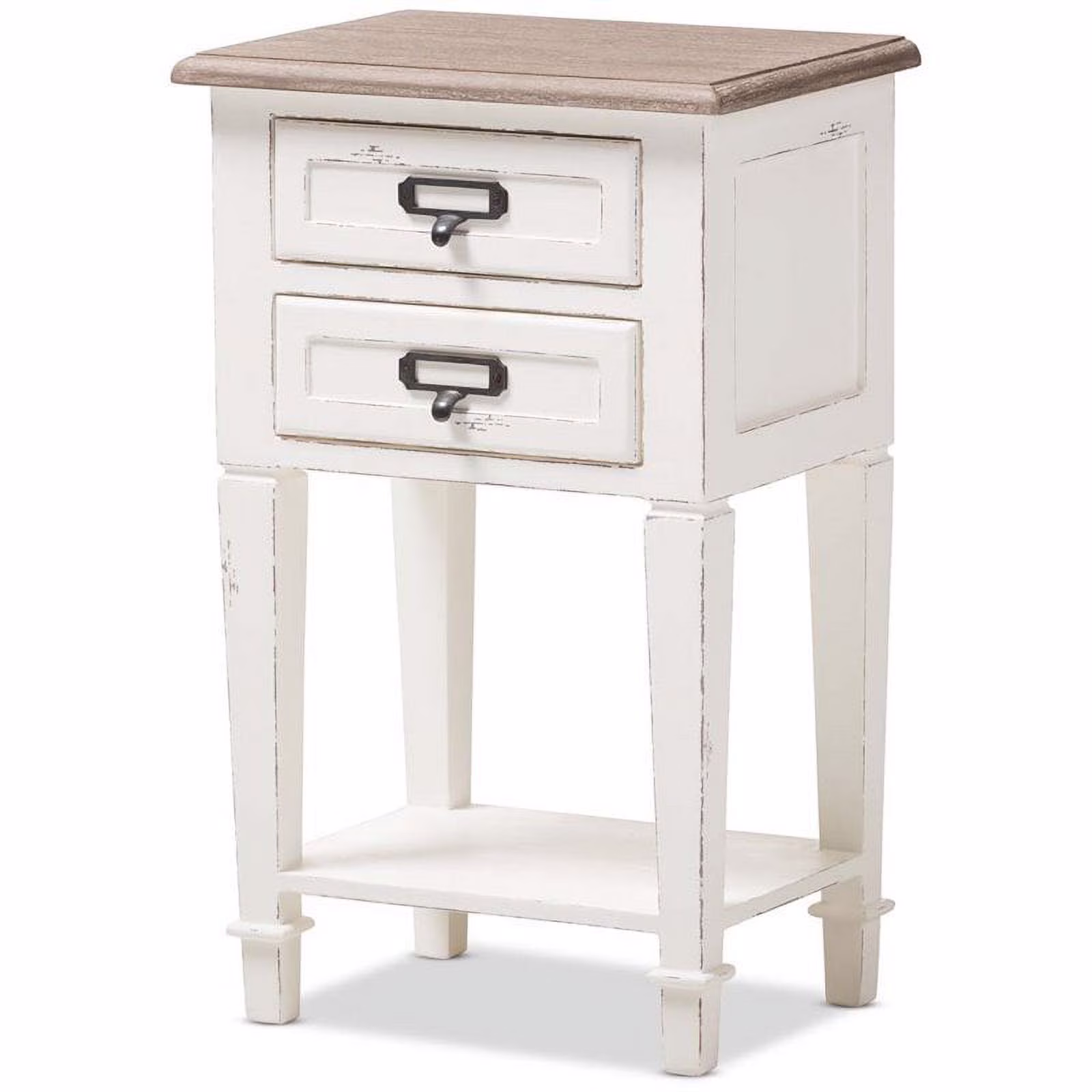 Bowery Hill Modern 2 Drawer Wood Nightstand in Weathered Oak White