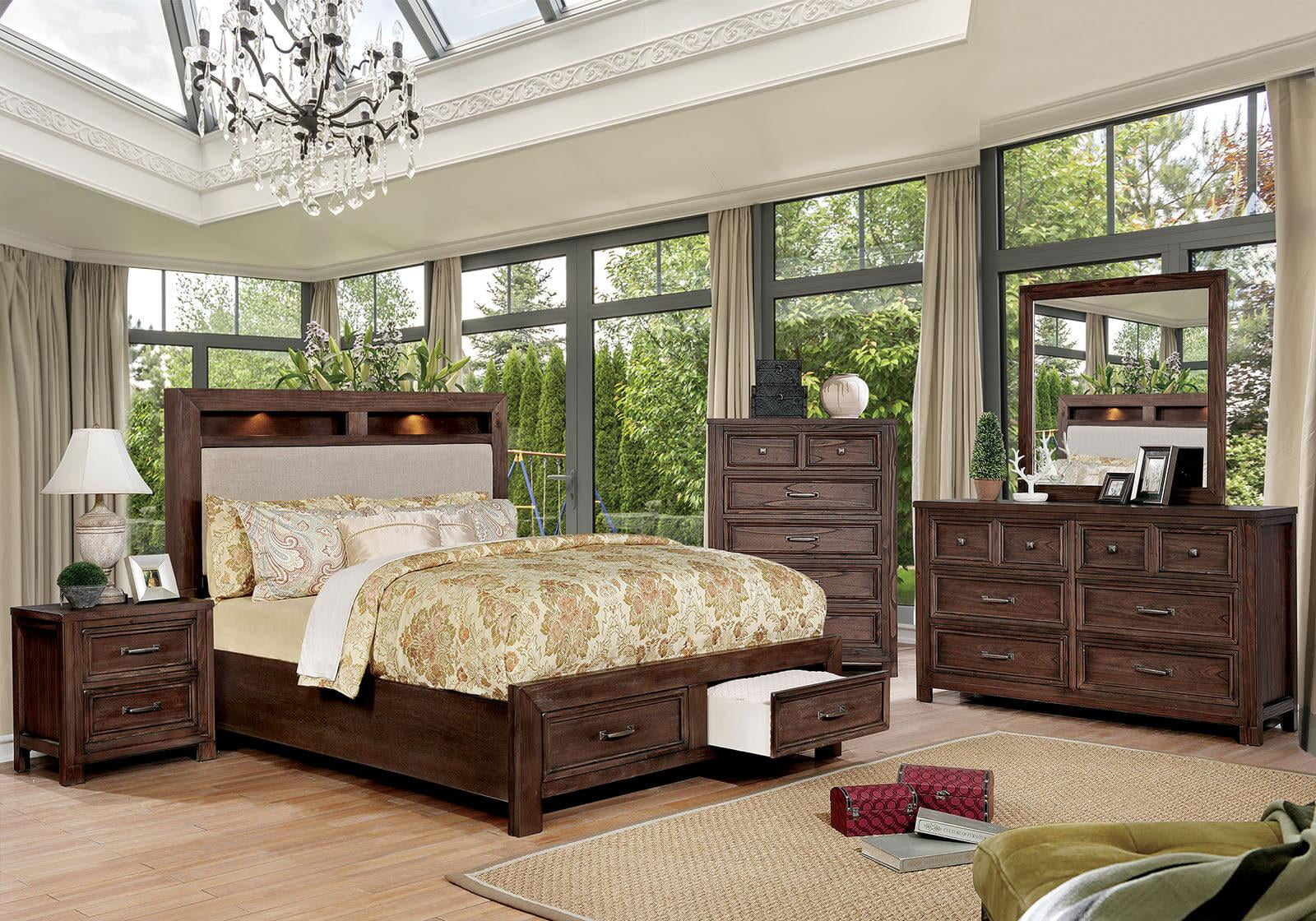 Transitional Dark Oak Solid Wood King Bedroom Set 6pcs FOA CM7365A Tywyn
