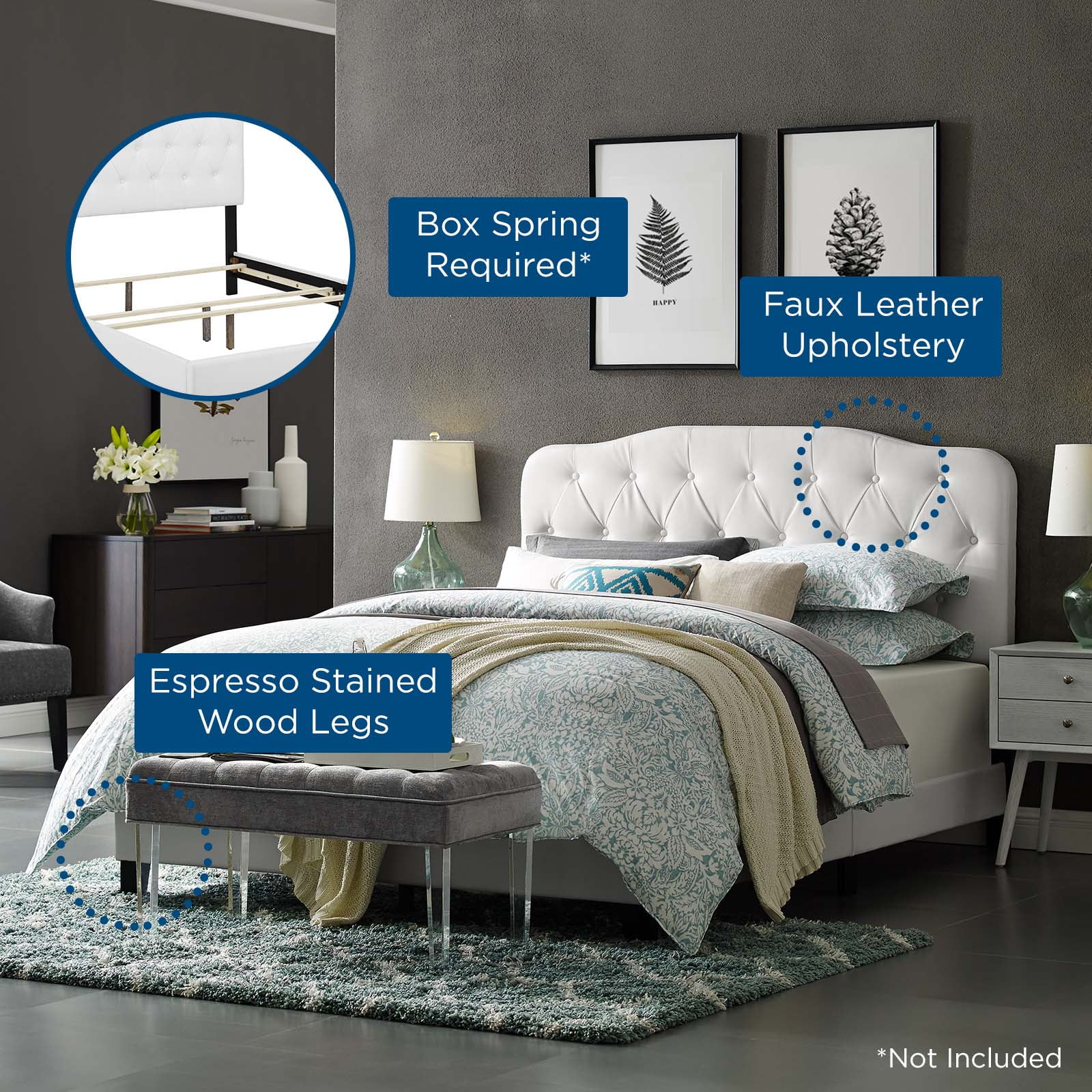 Modway Amelia Queen Faux Leather Bed in White