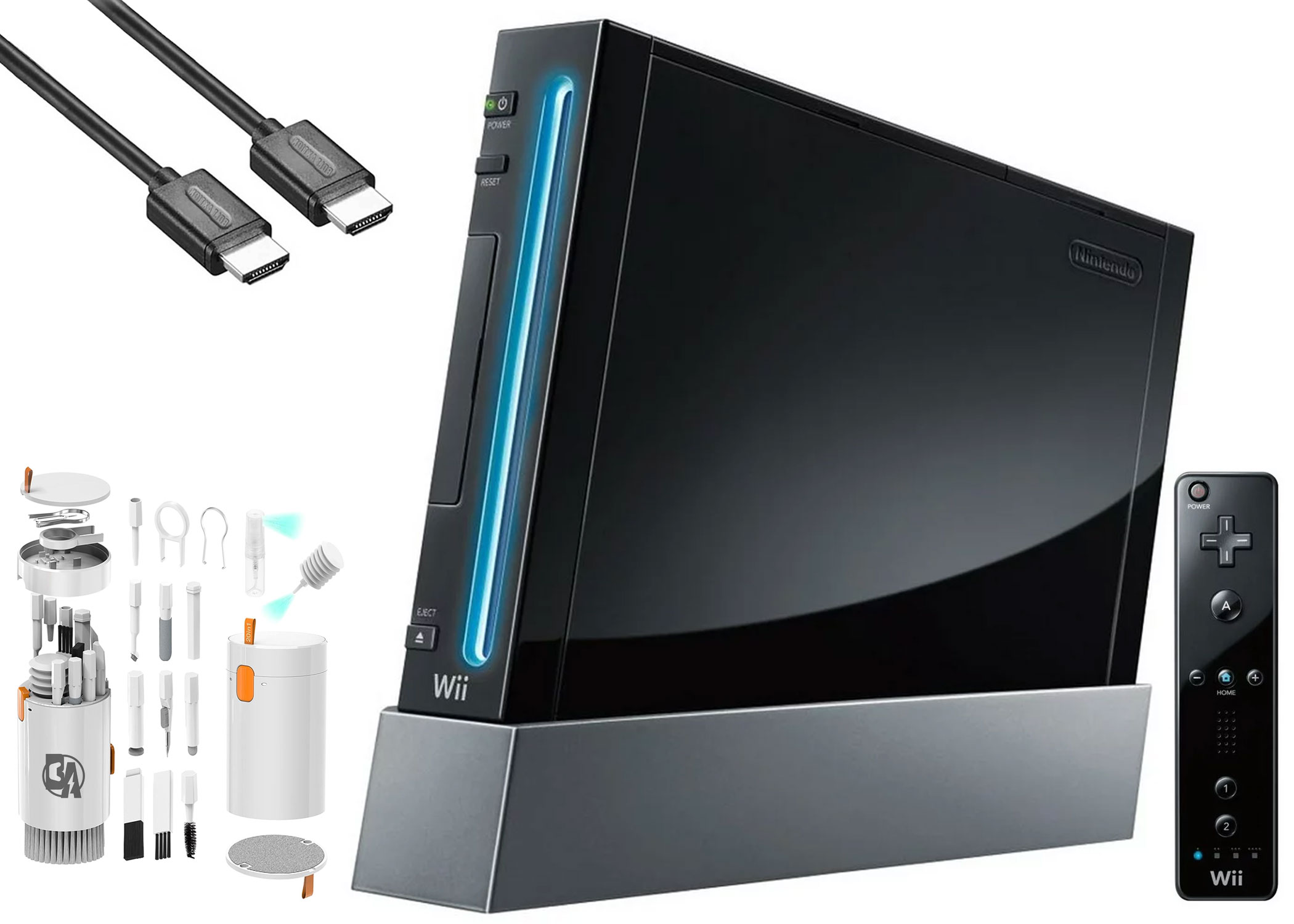 Pre-Owned Nintendo Wii Black Gaming Console + HDMI Cable Cleaning Kit BOLT AXTION Bundle (Refurbished: Like New)
