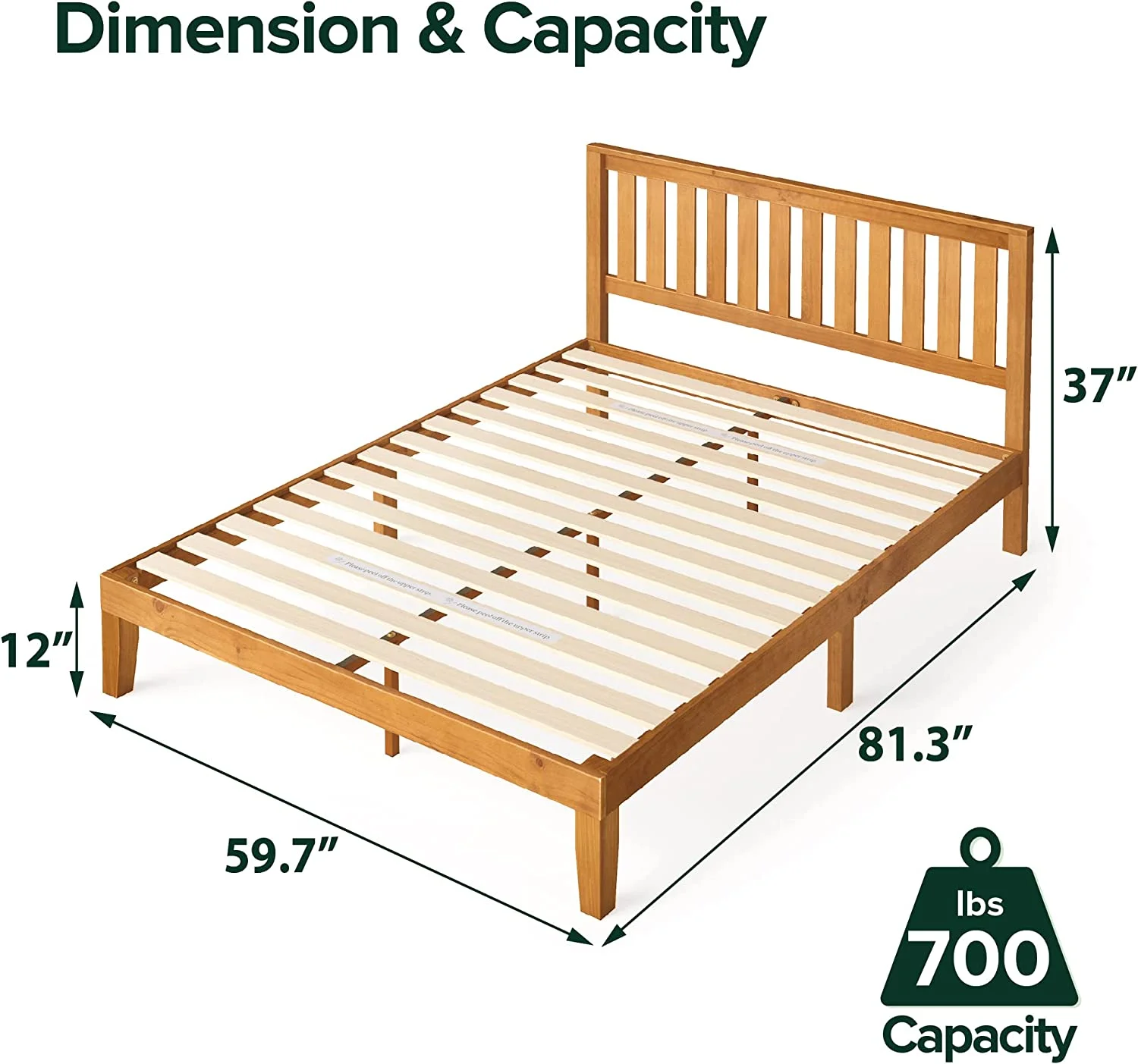 Zinus Alexia 12 Inch Wood Platform Bed with Headboard / No Box Spring Needed / Wood Slat Support / Rustic Pine Finish, Queen