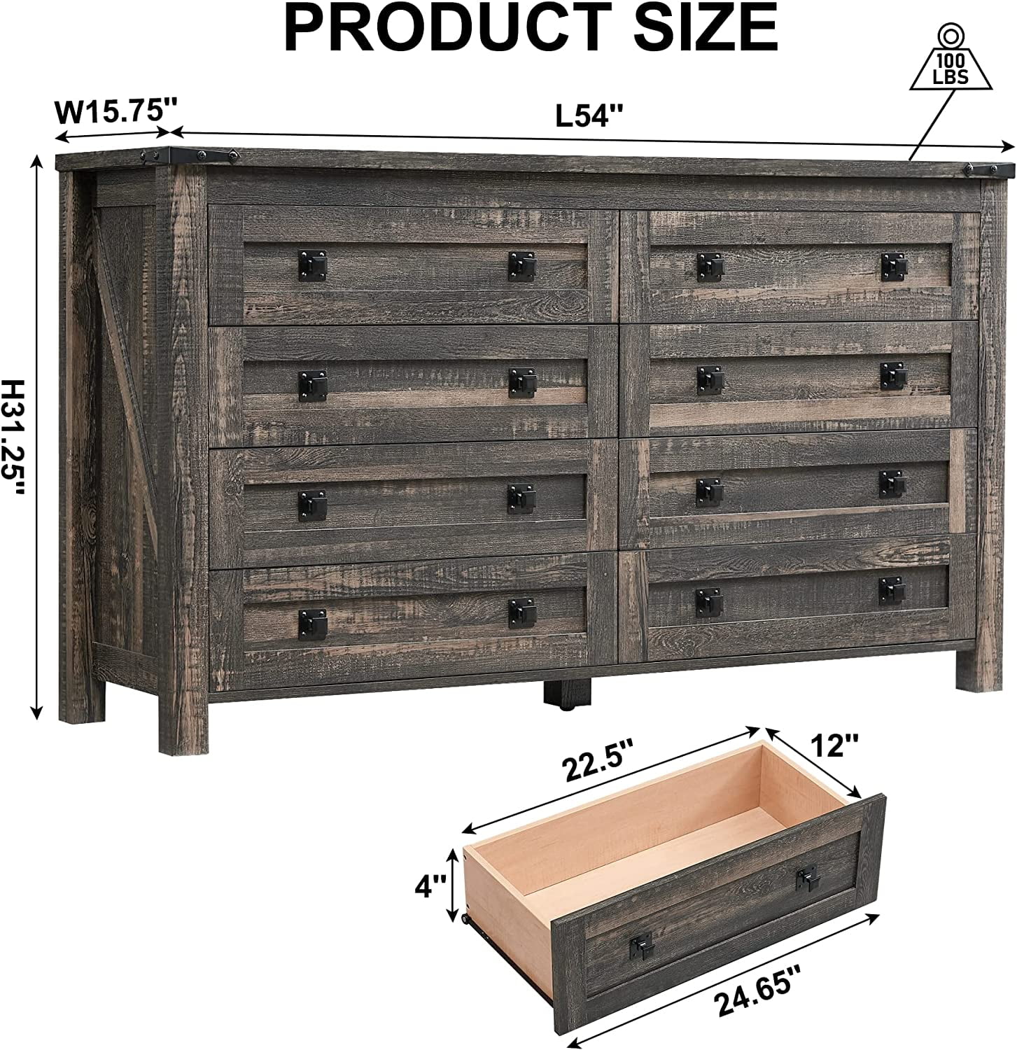 Farmhouse 7 Drawers Dresser for Bedroom  Wood Rustic Dresser Tv Stand  Storage Dressers Organizer for Bedroom  Living Room Hallway  Antique White