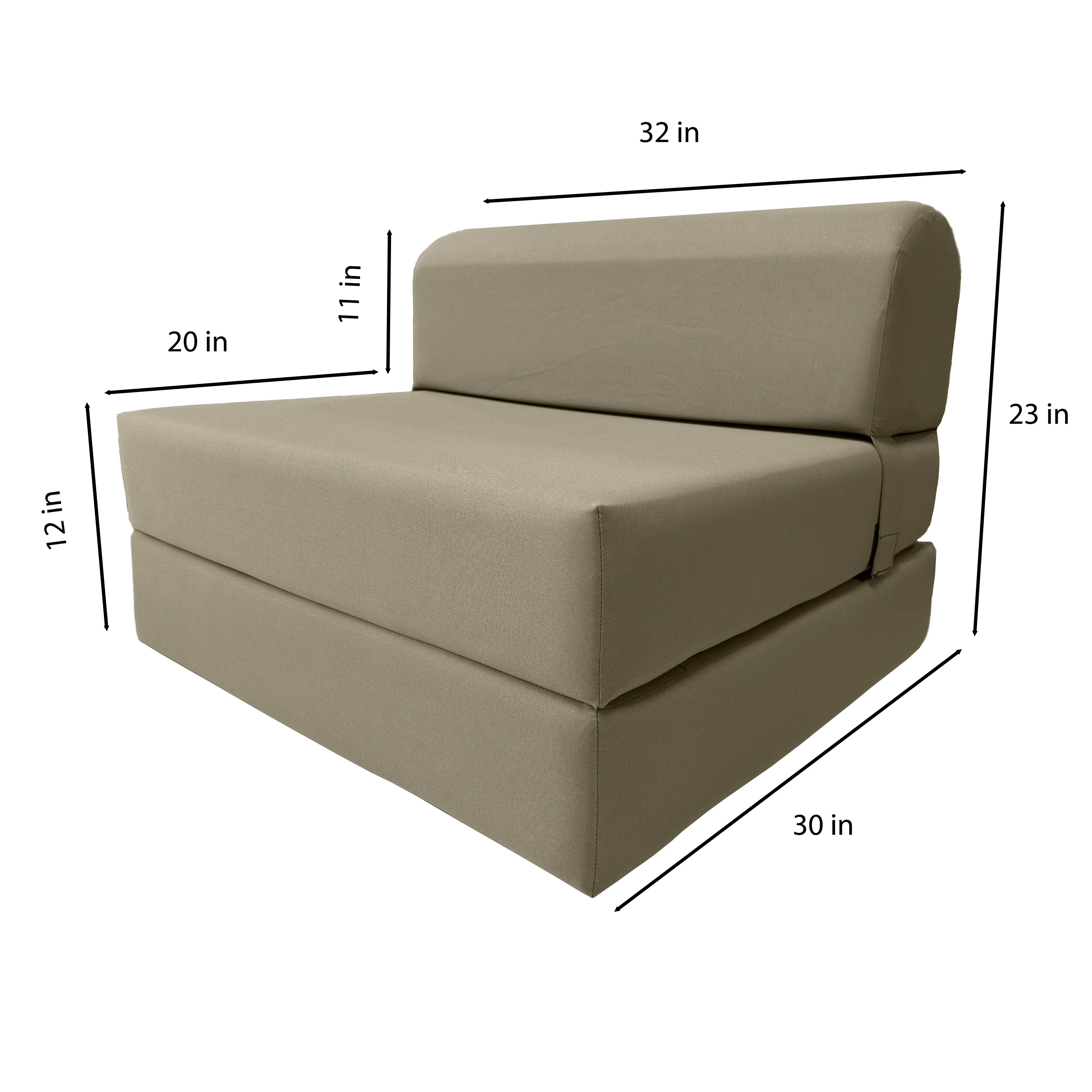 Tan Sleeper Chair Folding Foam Beds, Portable Studio Sofa Guest Bed, 6 x 32 x 70