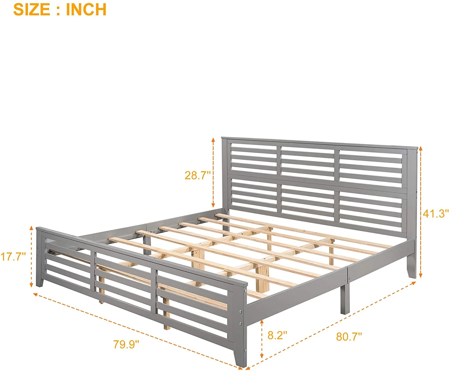 King Size Platform Bed Frame,Wood Platform Bed With Headboard And Footboard,King Bed Frame With Slat,No Box Spring Needed,Gray