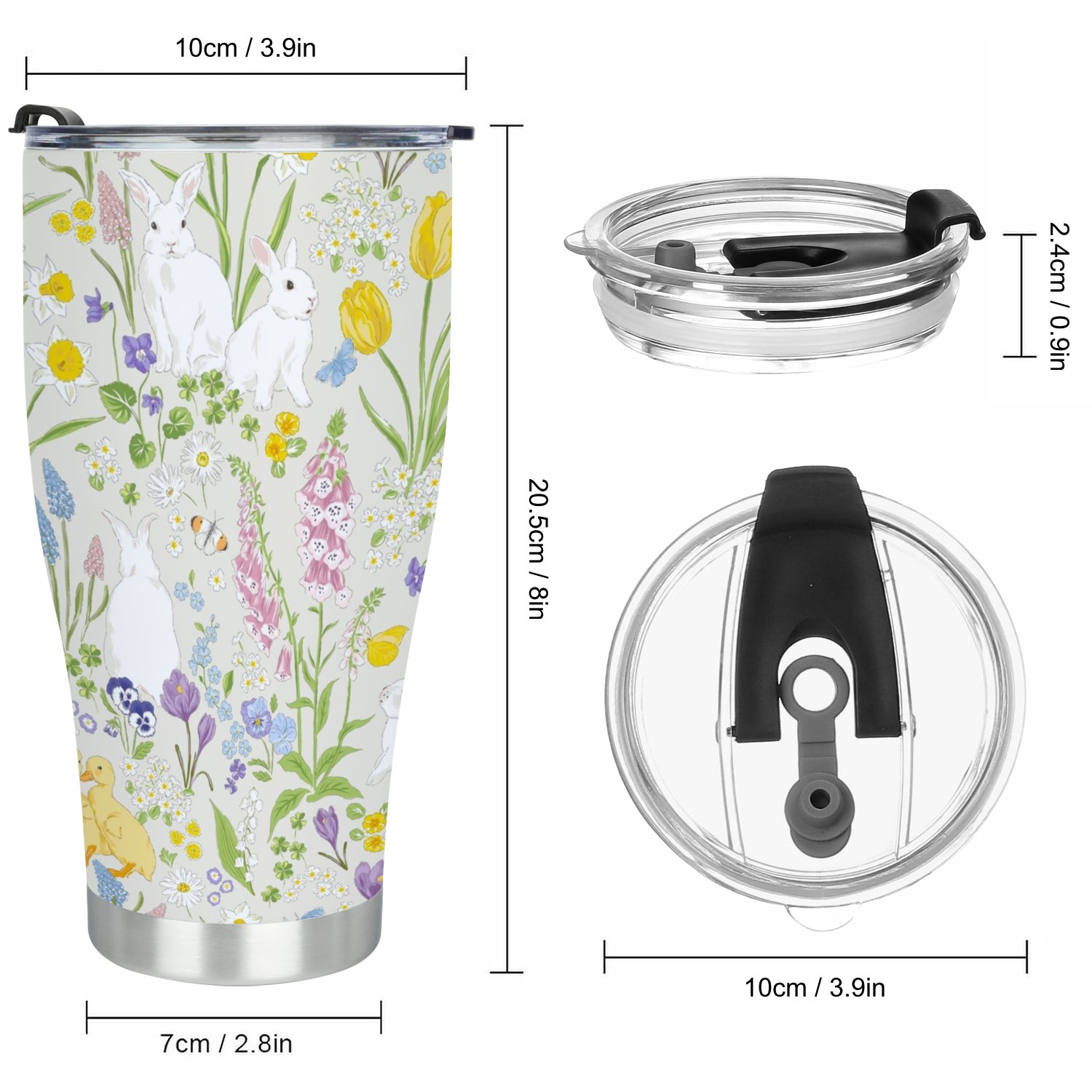 Hidove Stainless Steel Tumbler, Cute Bunny and Duckling in Spring 30oz Leak Proof & Stainless Steel Bottle for Hot & Cold Drinks - Coffee Travel Mug, Water Metal Canteen, Thermal Cup