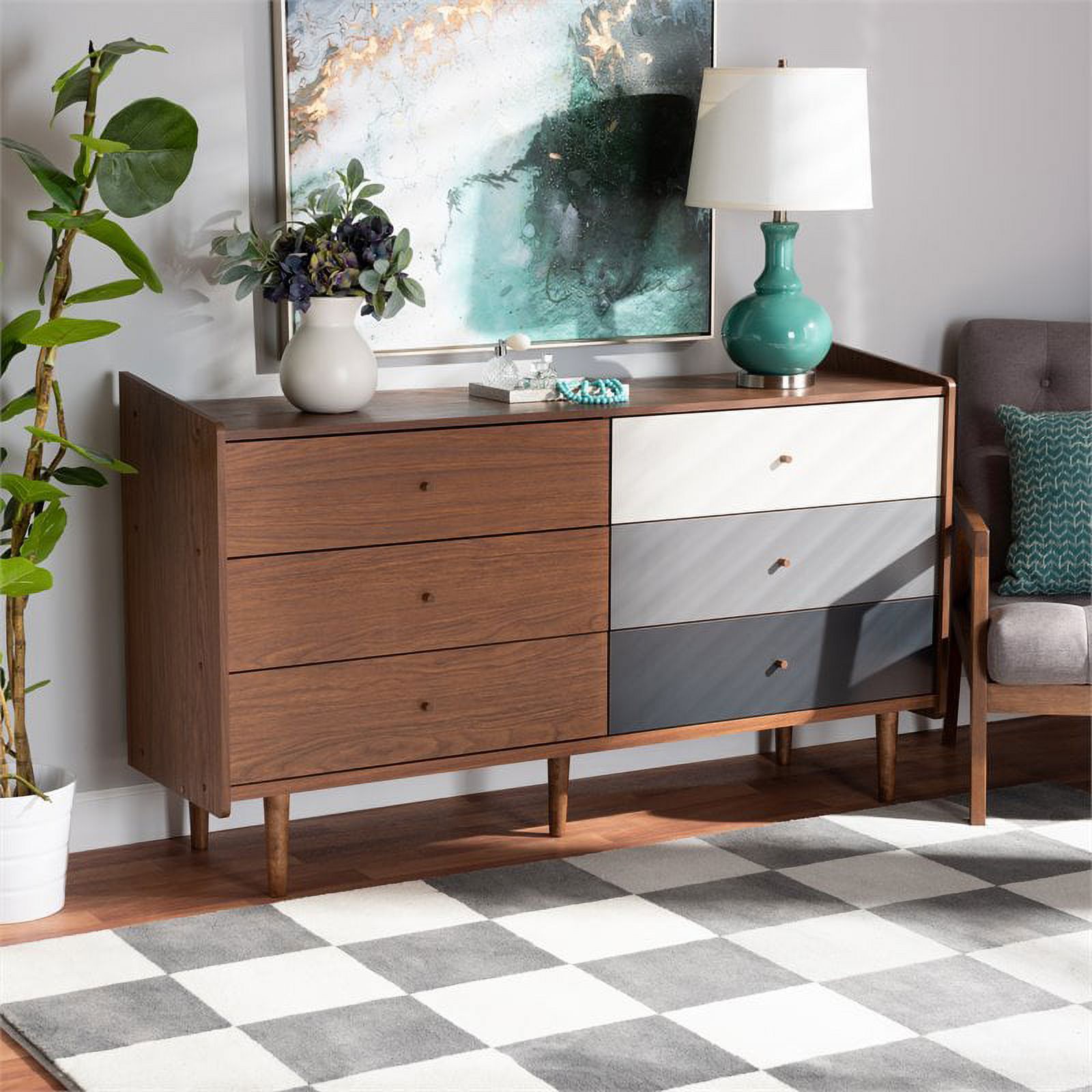Bowery Hill Walnut Brown and Grey Finished Wood 6-Drawer Dresser