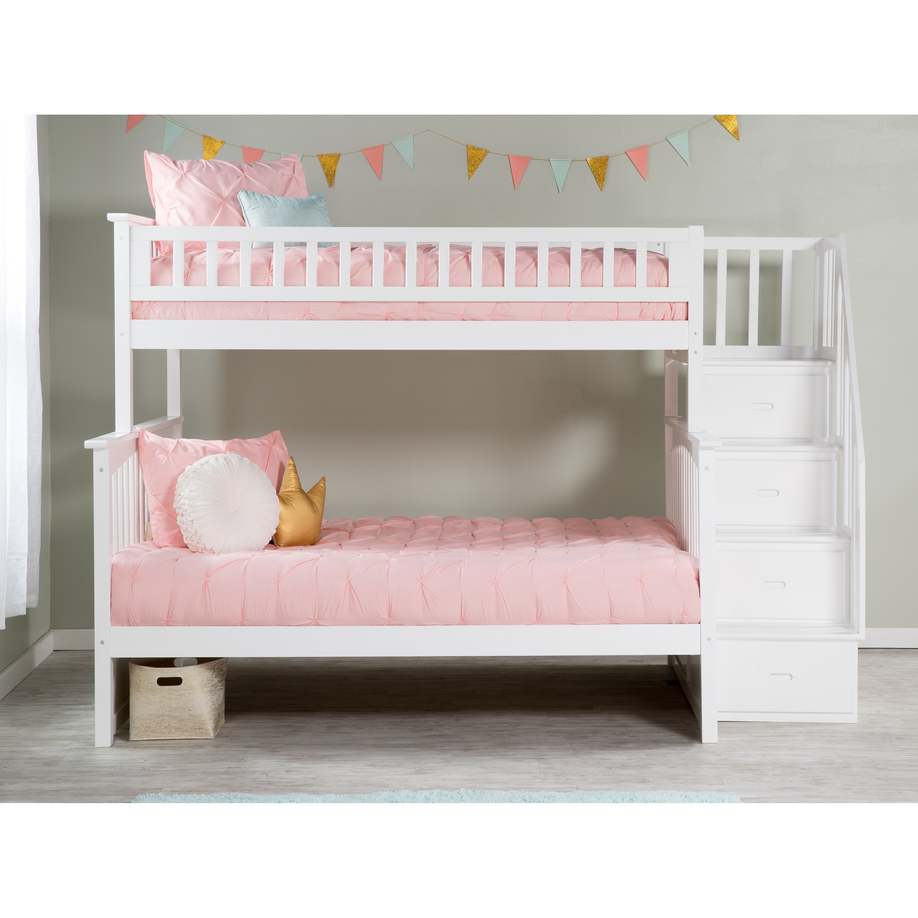 AFI Columbia Staircase Bunk Bed Twin over Full in White