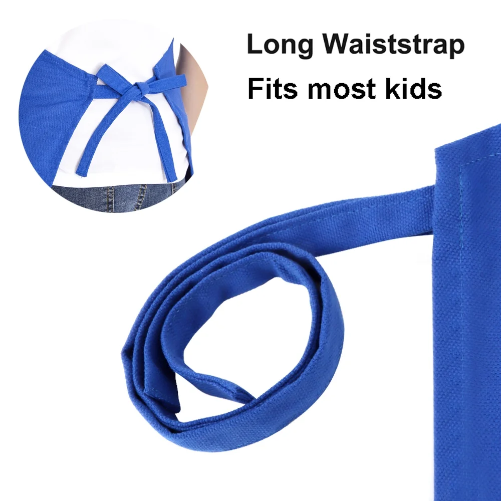 Toptie Kids Apron and Chef Hat Set, Adjustable Cotton Child Cooking Kitchen Apron, S-XXL-Blue-XL
