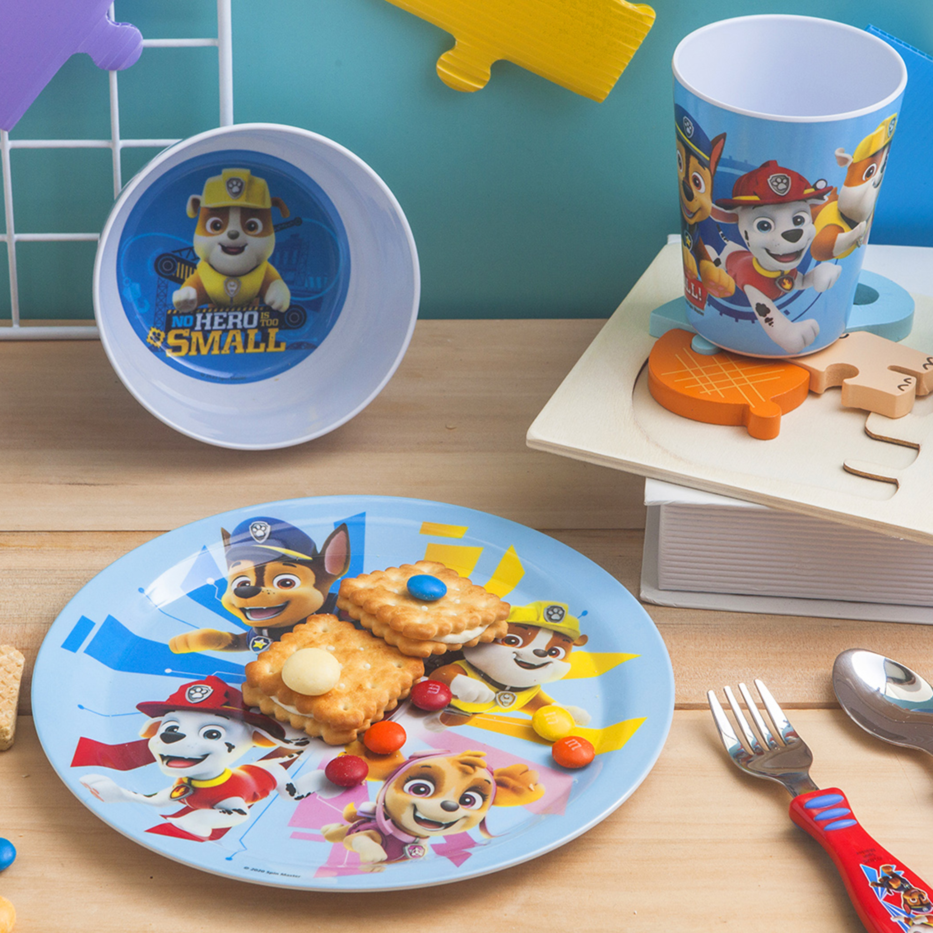 Zak Designs 6 pcs PAW Patrol Kids Dinnerware Set Melamine Stainless Steel Plate Bowl Tumbler Flatware Water Bottle, Marshall, Skye and Friends