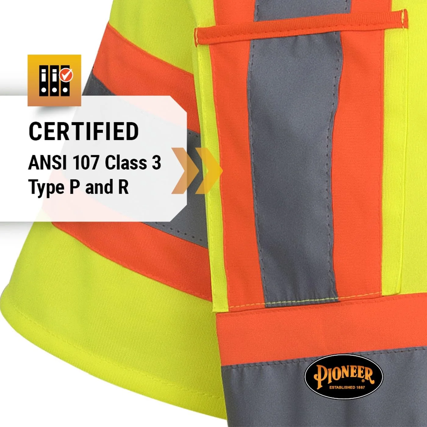Pioneer High Visibility Tricot Sleeved Safety Vest, Reflective Tape, 4 Pockets, Yellow/Green, Unisex, XL, V1023560U-XL