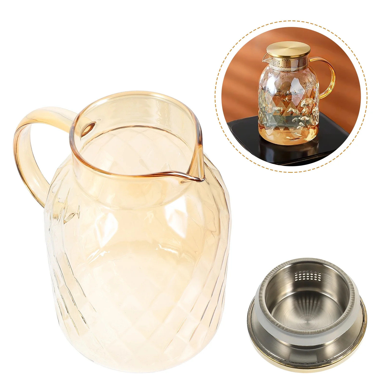 Pitcher Glass Tea Water Kettle Teapotpitchers Stovetop Beverage Jug Pot Lemonade Largeleaf Loose Coffee Cold Lid Infuser