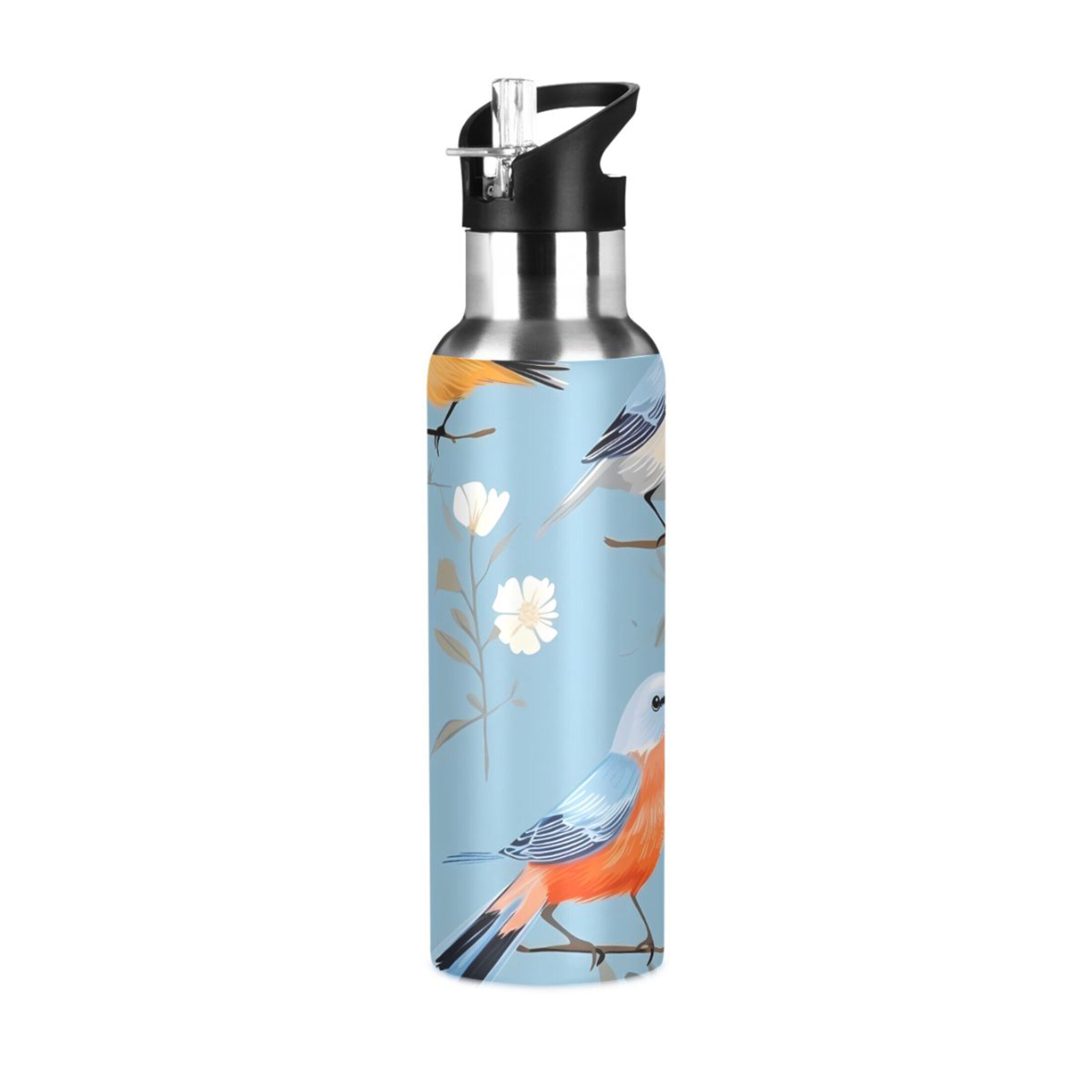 Floral and Birds Water Bottles Insulated Thermos Kids Stainless Steel Bottle with Straw Lid Flask Leakproof for Sports Gym 20 oz