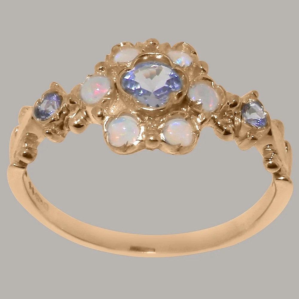 LBG British Made 9k Rose Gold Natural Tanzanite & Opal Womens Anniversary Ring - 33 size options - Size 9