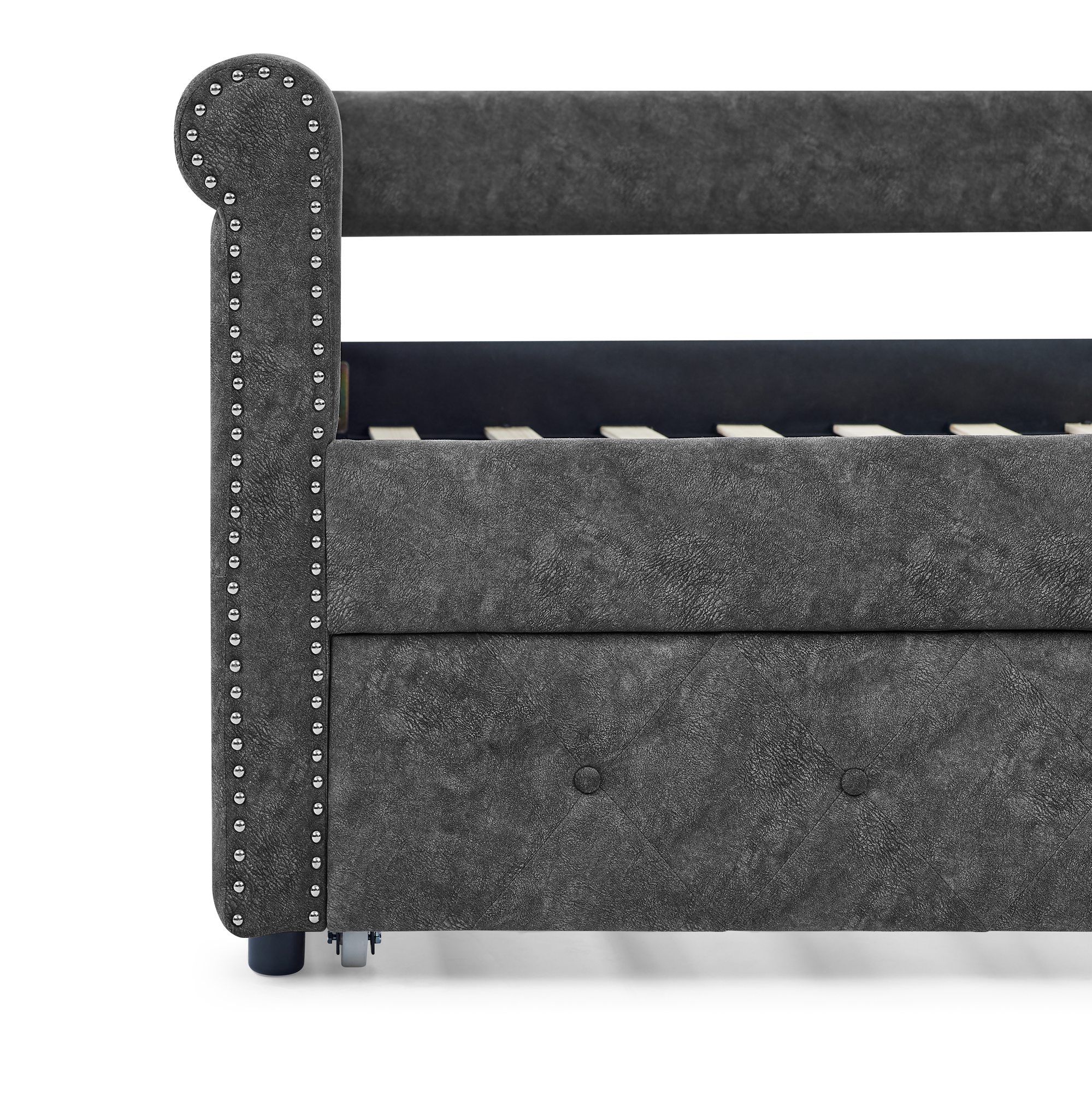 CoSoTower Daybed With Trundle Upholstered Tufted Sofa Bed, With Button And Copper Nail On Arms, Full Daybed & Twin Trundle, Grey, 85.5“X57”X30.5“