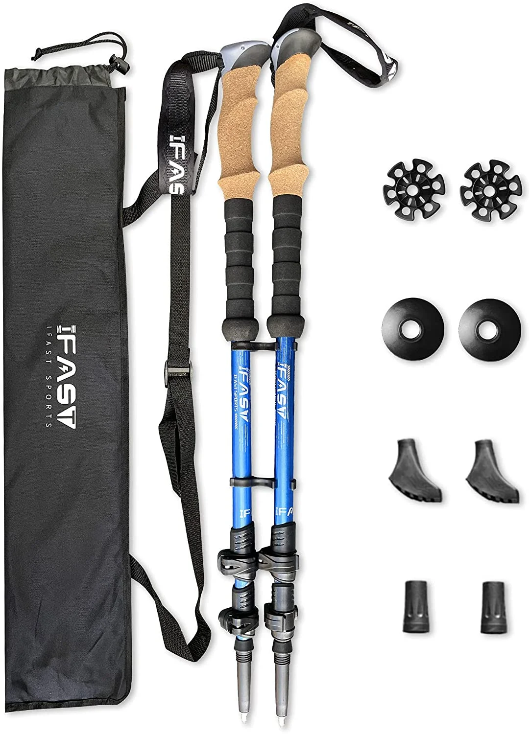 IFAST Lightweight Hiking Trekking Poles - 2 Pack Aluminum Adjustable Collapsible Hiking Climbing Stick Anti-shock and Quick Lock System Hiking Gear with Cork Grip & Padded Strap (26''-54