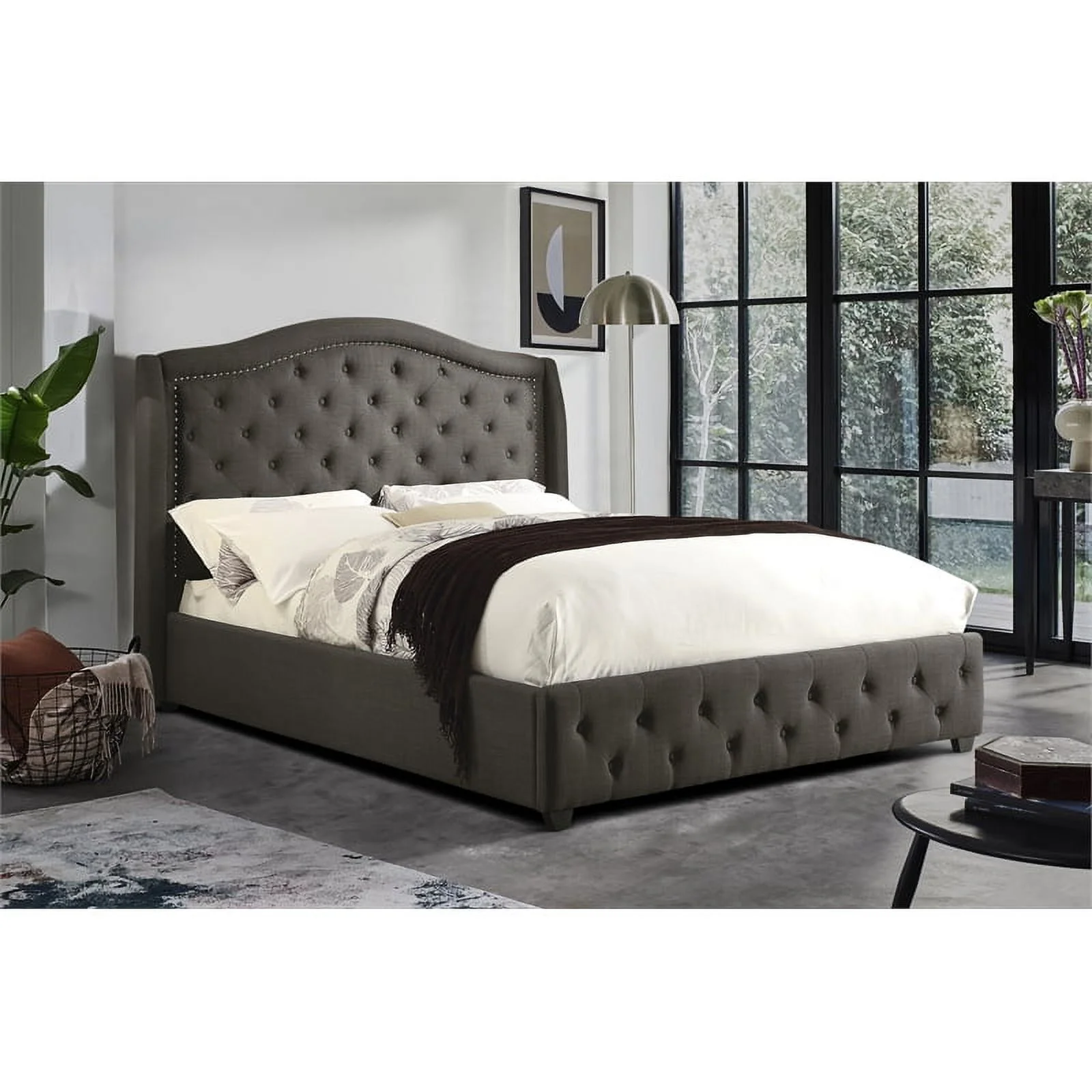 Lexicon Bryndle Fabric California King Upholstery Wingback Bed in Chocolate